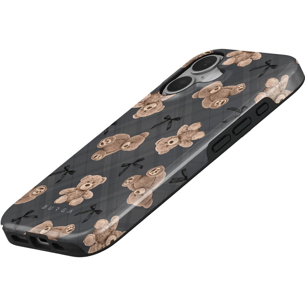 Handyhülle für iPhone 16, Burga BFF Tough Magnetic, Grau mit Teddybären
