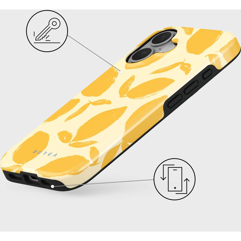 Handyhülle für iPhone 16, Burga Lemon Tart Tough Magnetic, Gelb mit Zitronenmuster