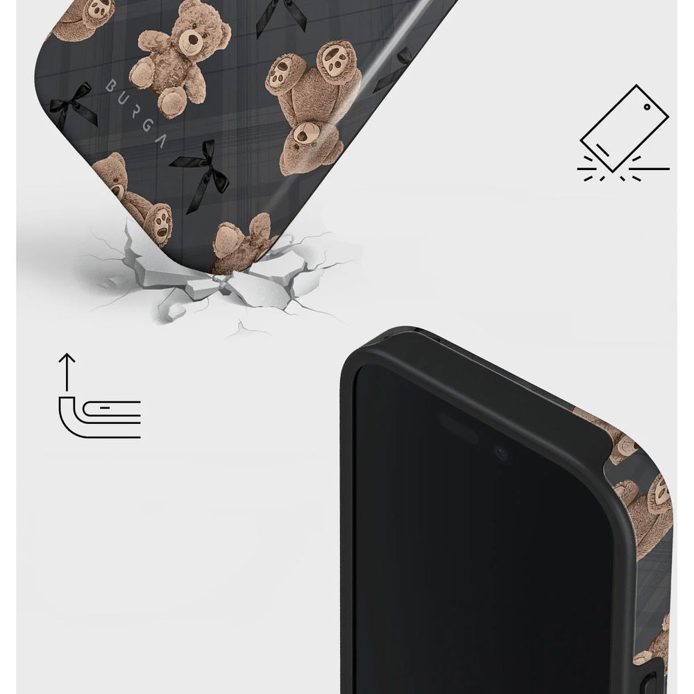 Handyhülle für iPhone 16 Pro, Burga BFF Tough Magnetic, Grau mit Teddybären