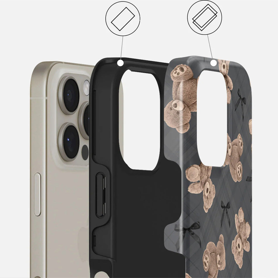 Handyhülle für iPhone 16 Pro, Burga BFF Tough Magnetic, Grau mit Teddybären