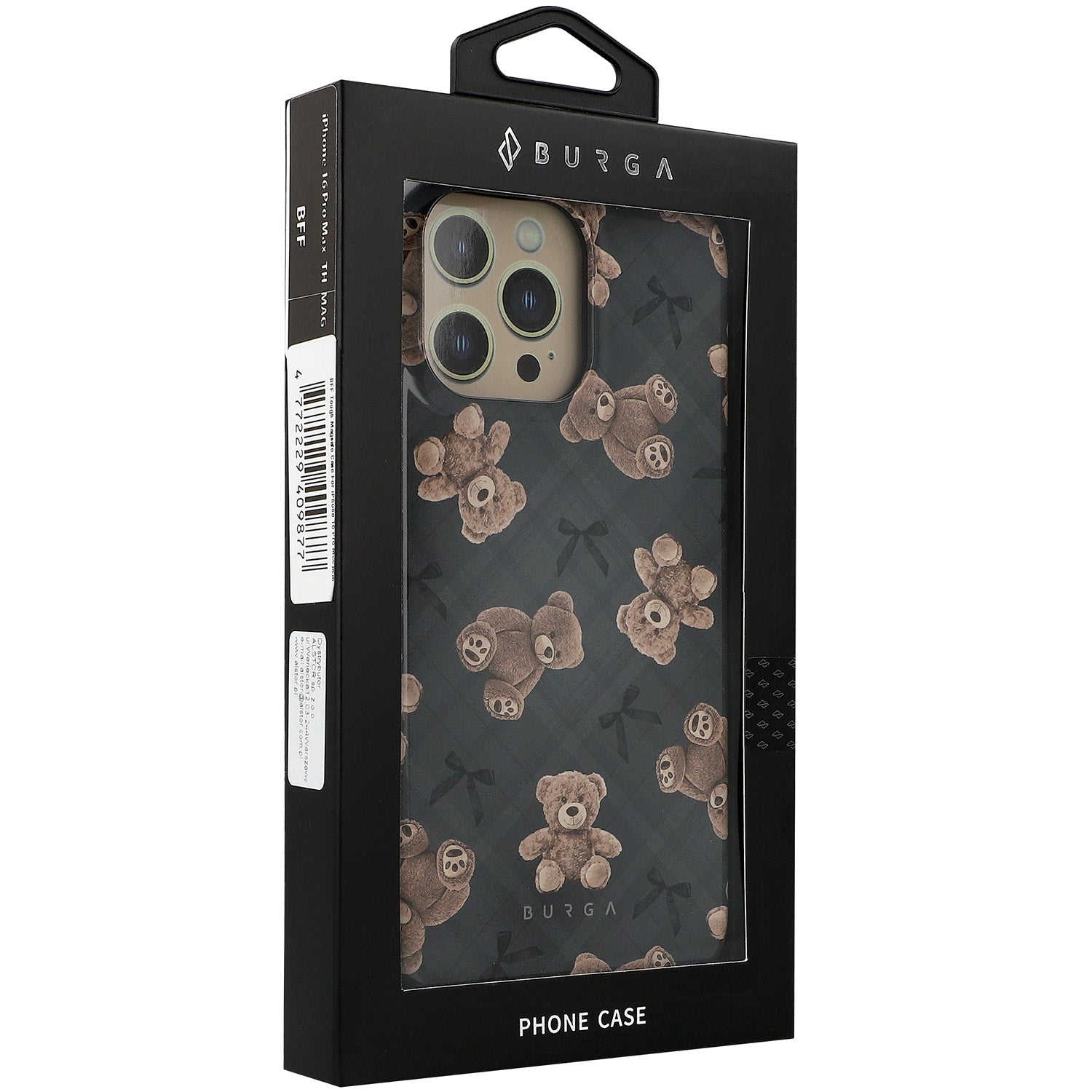 Handyhülle für iPhone 16 Pro Max, Burga BFF Tough Magnetic, Grau mit Teddybären