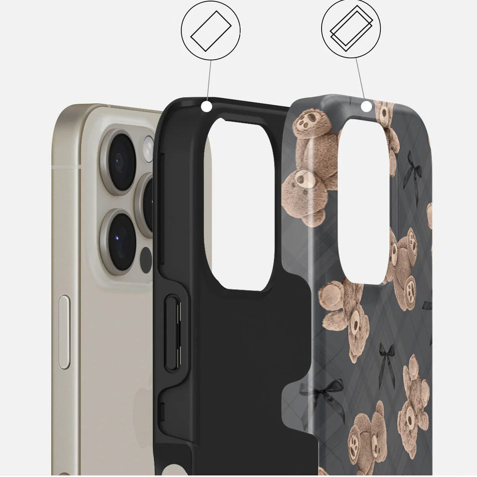 Handyhülle für iPhone 16 Pro Max, Burga BFF Tough Magnetic, Grau mit Teddybären