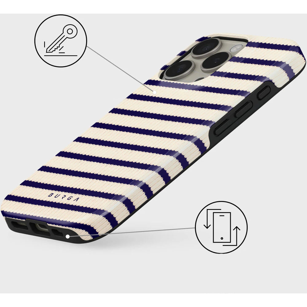 Handyhülle für iPhone 16 Pro, Burga Old Money Tough Magnetic, Beige und marineblau