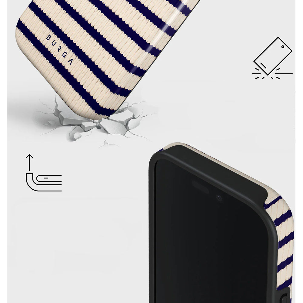 Handyhülle für iPhone 16 Pro, Burga Old Money Tough Magnetic, Beige und marineblau