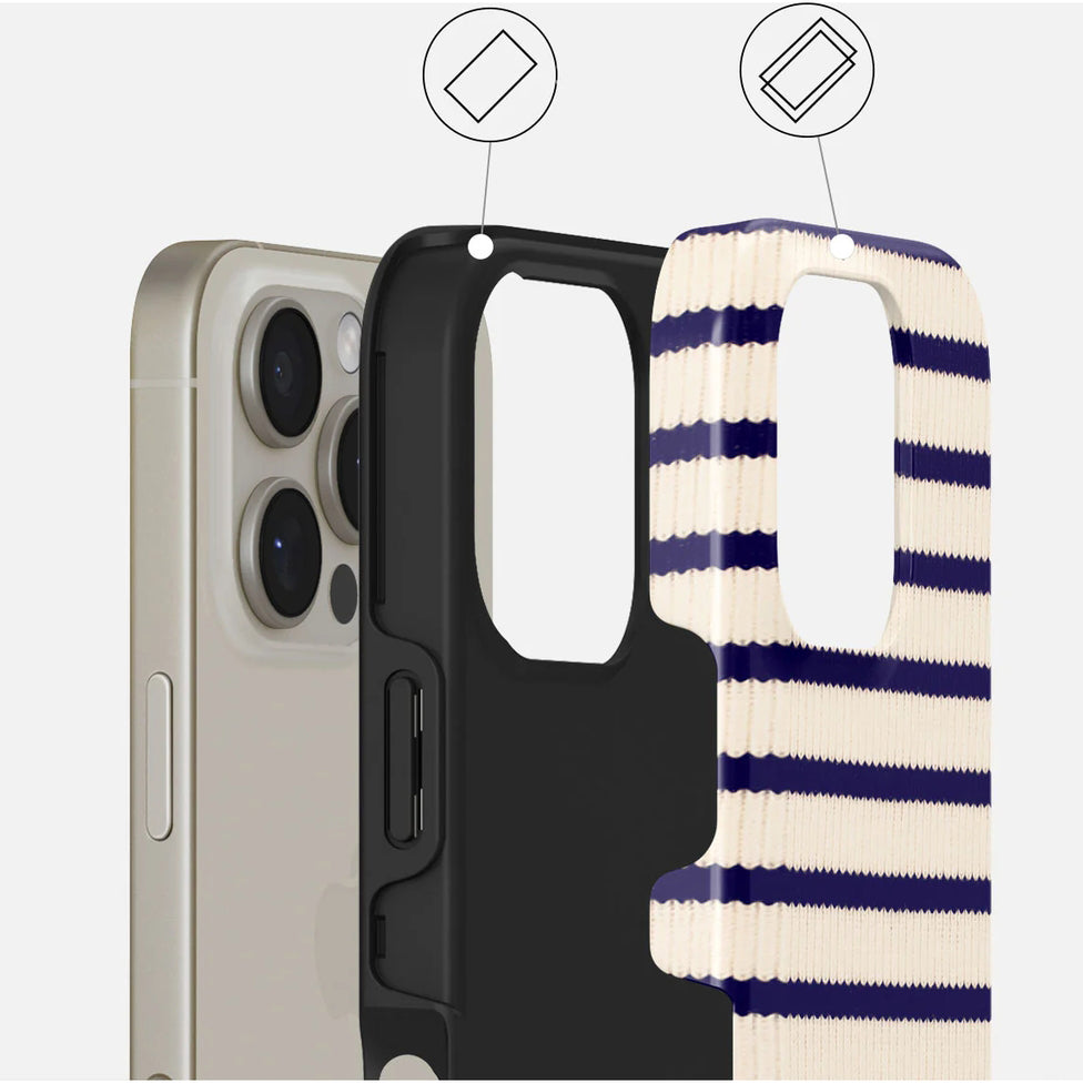 Handyhülle für iPhone 16 Pro, Burga Old Money Tough Magnetic, Beige und marineblau