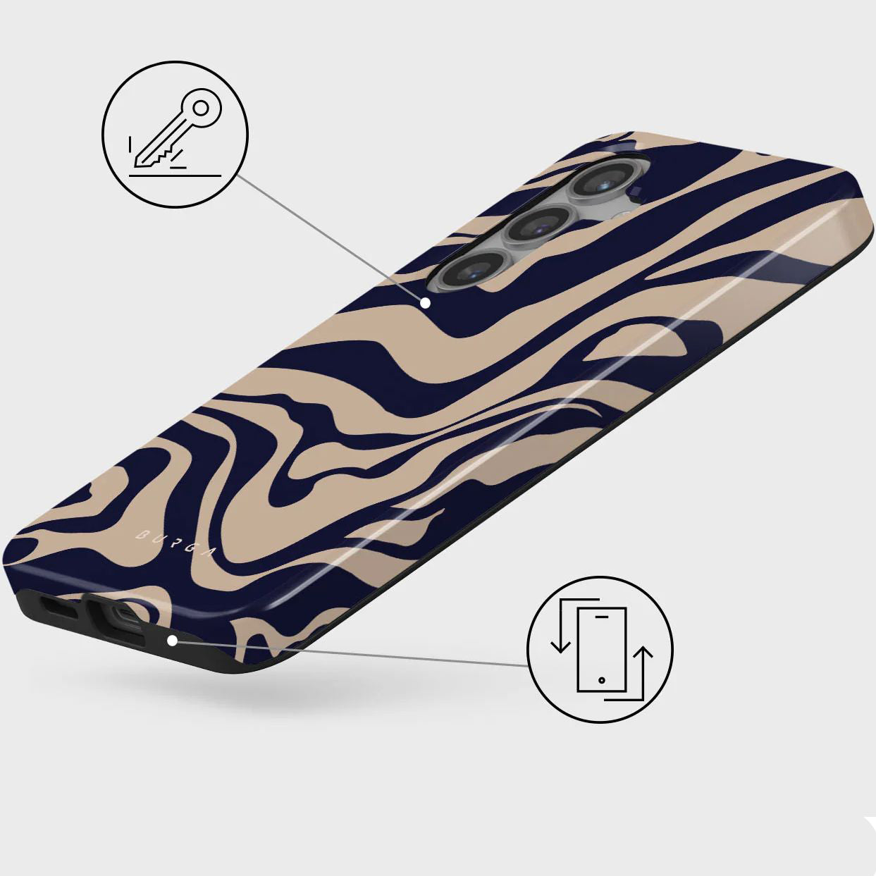 Schutzhülle für Galaxy S24, Burga Vigilant Tough, Beige und marineblau