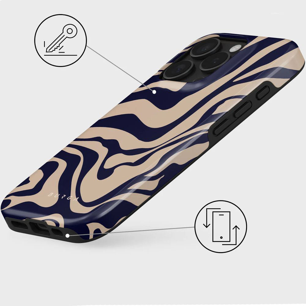 Handyhülle für iPhone 16 Pro, Burga Vigilant Tough Magnetic, Beige und marineblau