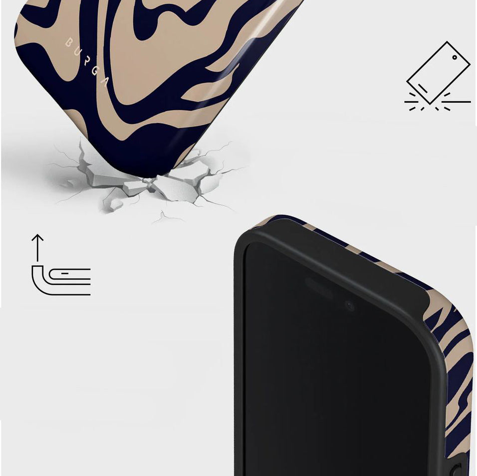 Handyhülle für iPhone 16 Pro, Burga Vigilant Tough Magnetic, Beige und marineblau