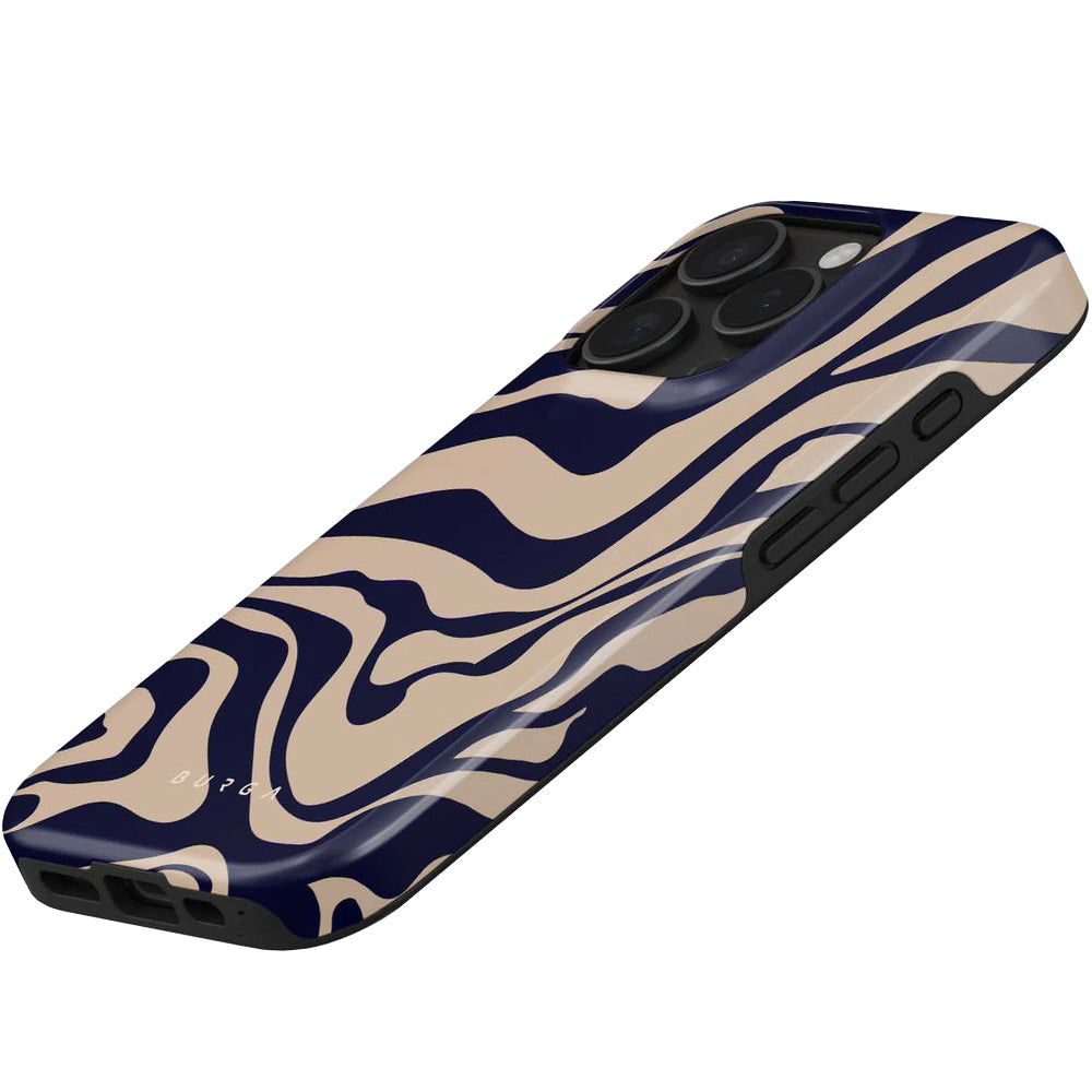 Handyhülle für iPhone 16 Pro, Burga Vigilant Tough Magnetic, Beige und marineblau