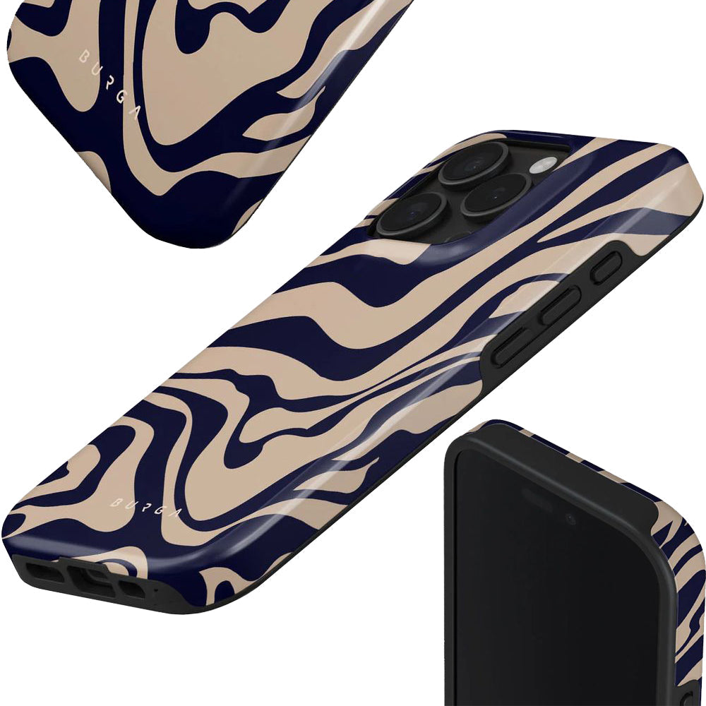 Handyhülle für iPhone 16 Pro, Burga Vigilant Tough Magnetic, Beige und marineblau