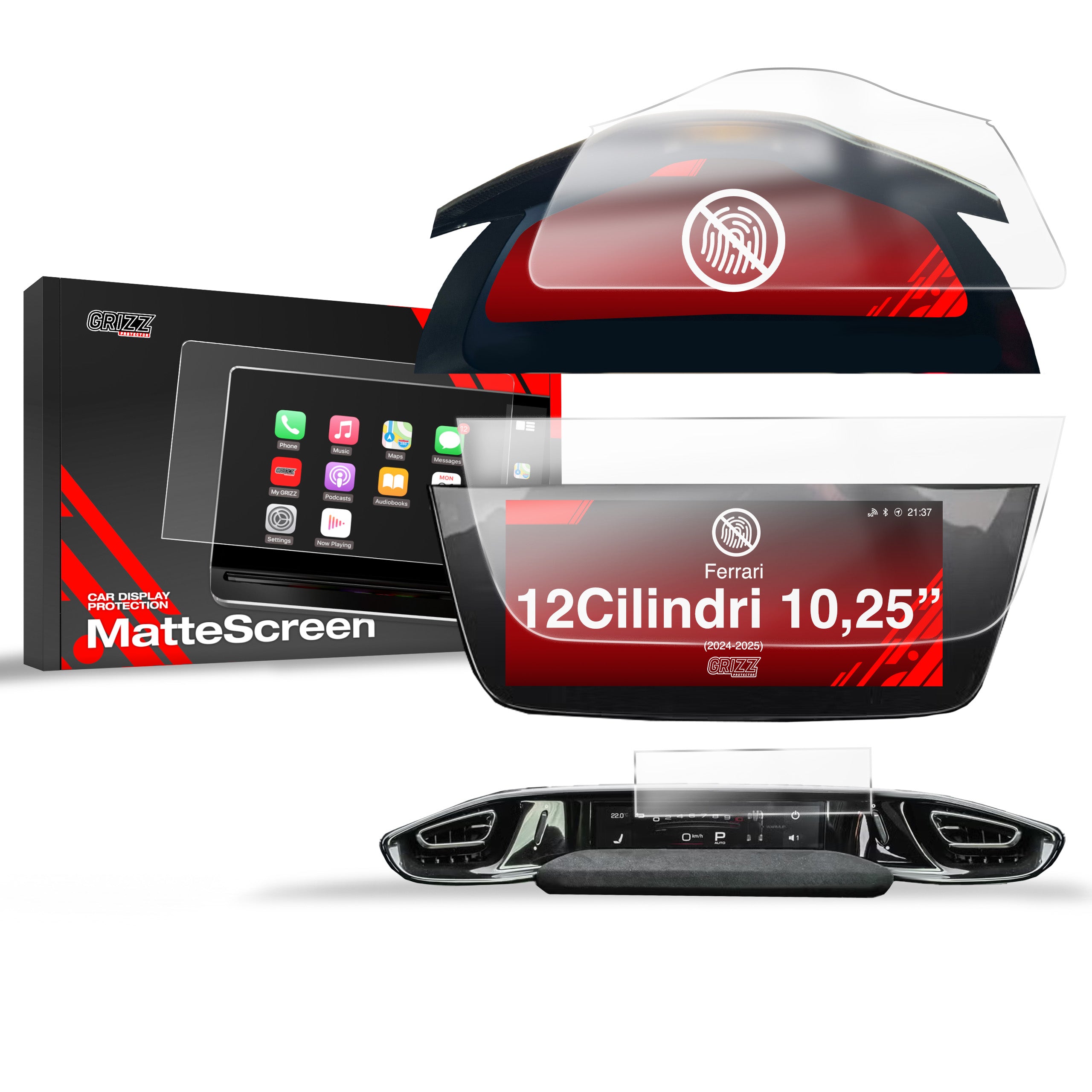 Matte Autodisplayfolie 3in1 für Ferrari 12Cilindri 15,6"+10,25" (2024-2026), Grizz Protector