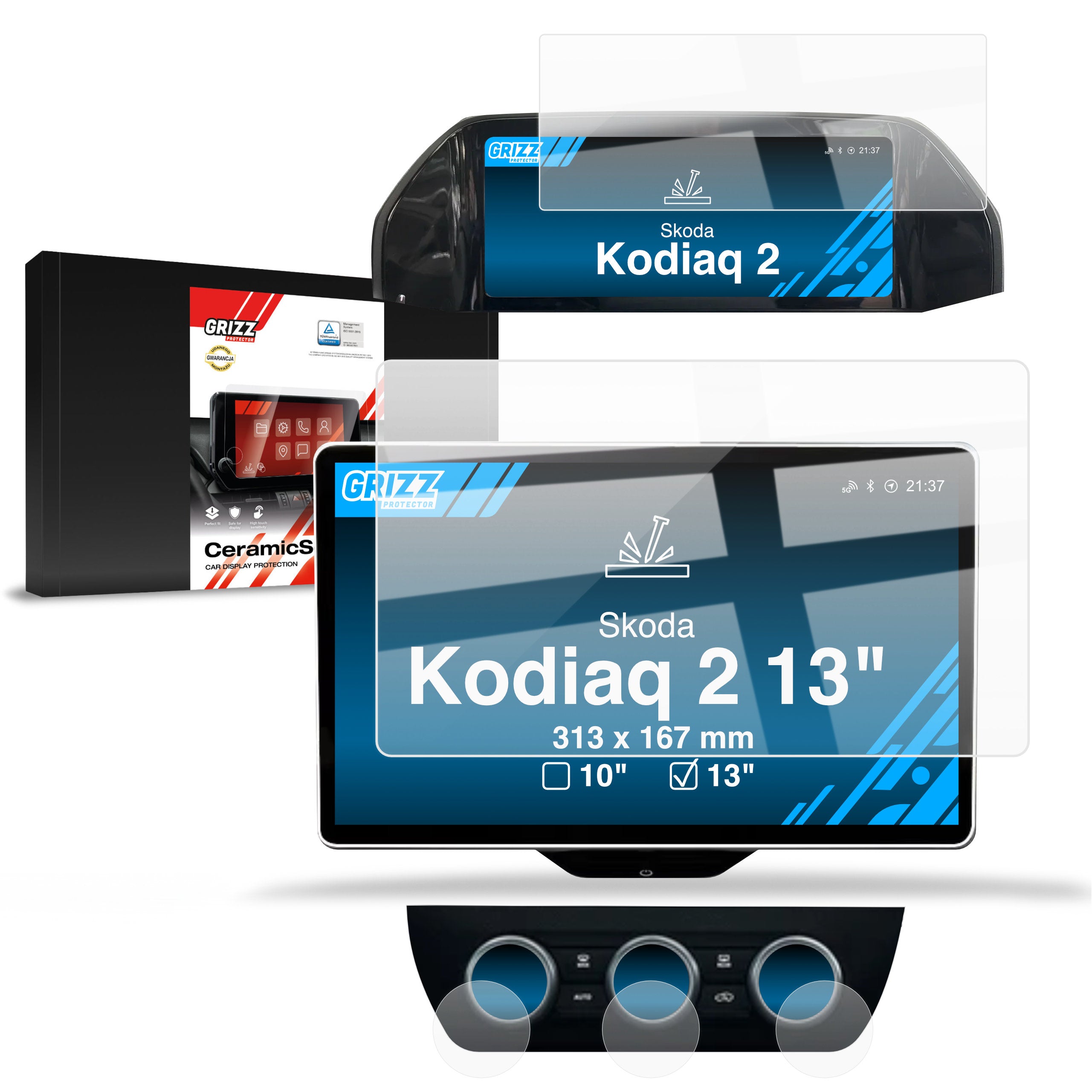 Keramische Autodisplayfolie für Skoda Kodiaq 2 13" (2024-2026), Grizz Protector