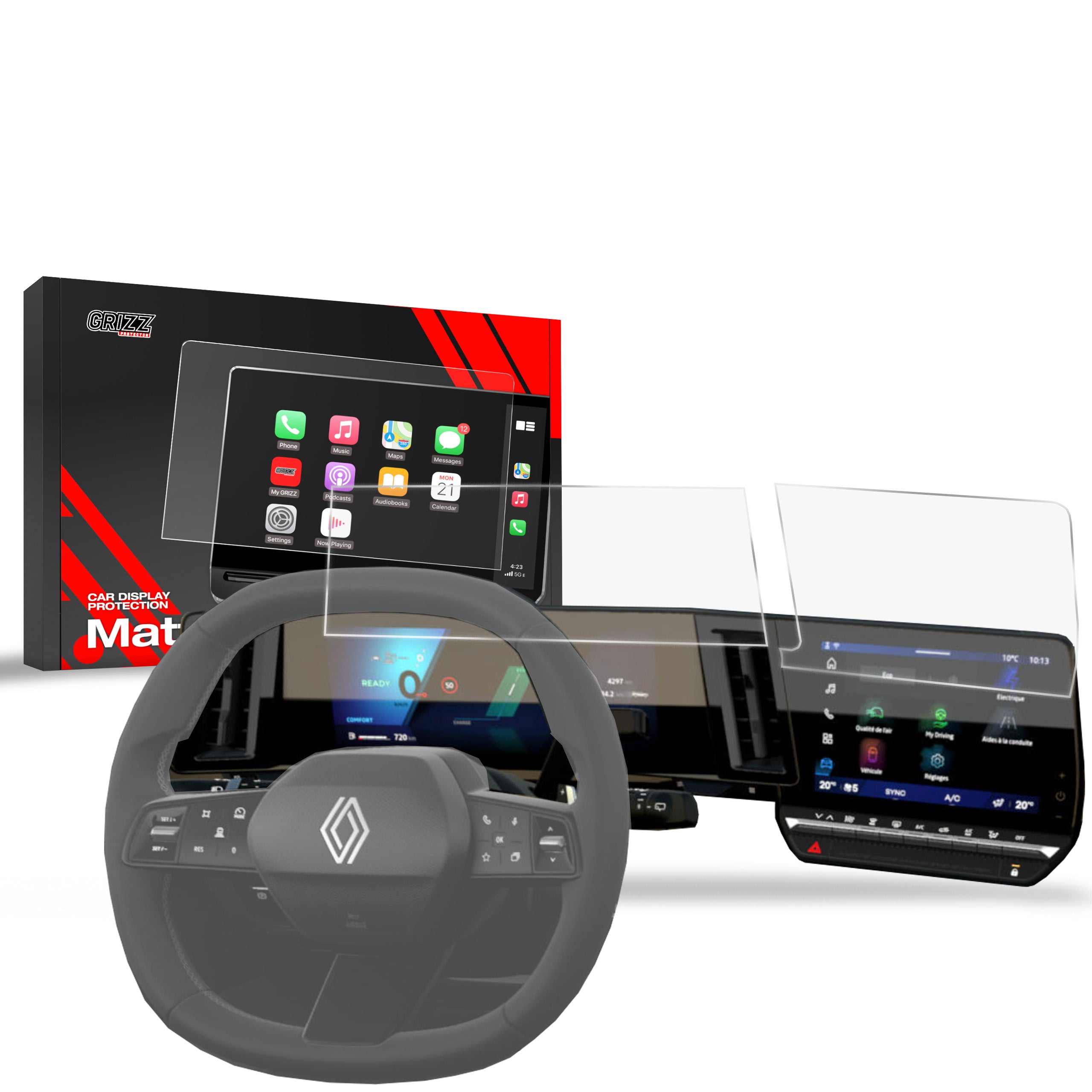 Matte Autodisplayfolie 2in1 für Renault Austral 9" (2022-2025), Grizz Protector