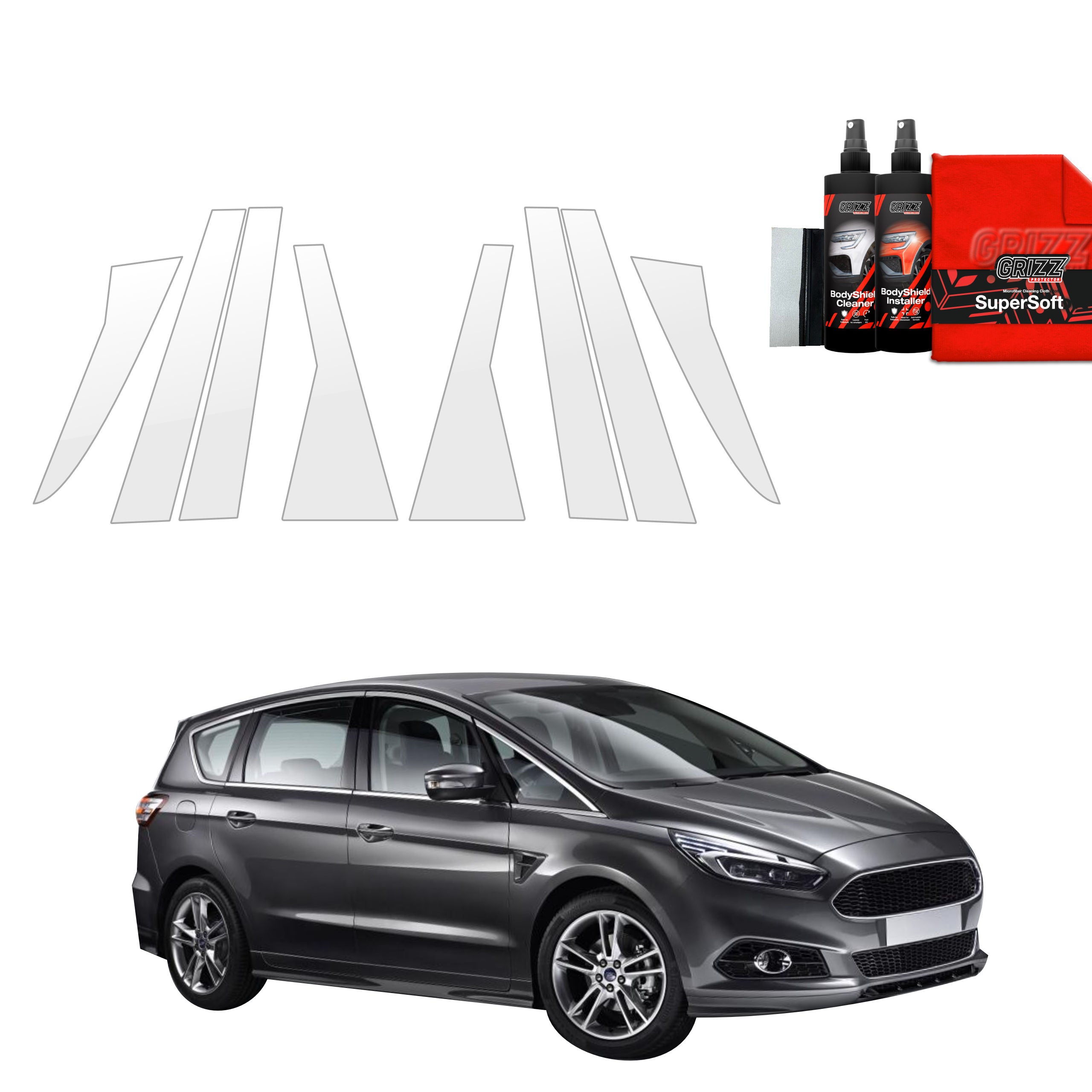 8in1 Schutzfolie Grizz Protector für A-B-C-Säule - Ford S-Max MK2 (2015-2019)