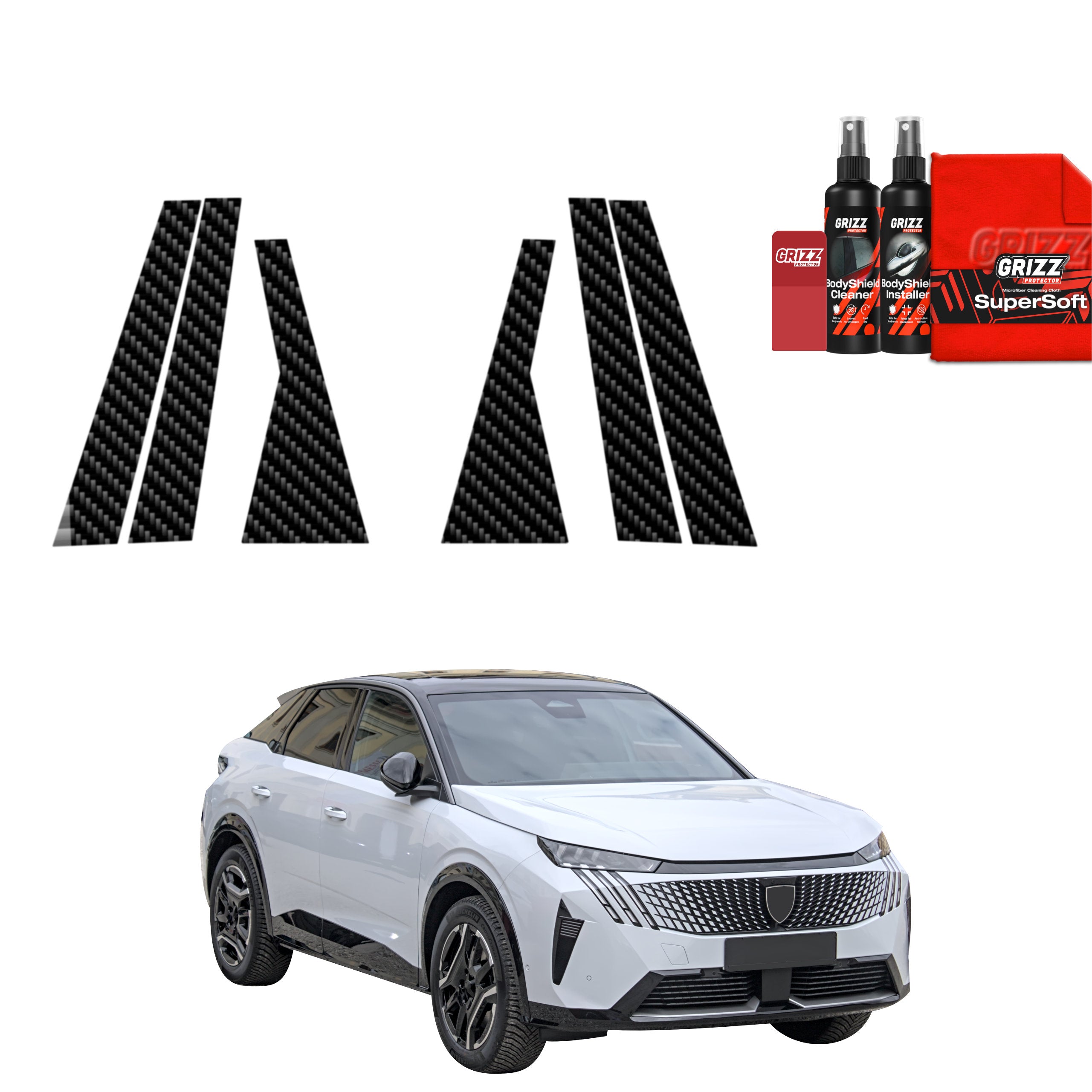 6in1 Kohlenstoff Schutzfolie Grizz Protector für B-C-Säule - Peugeot 3008 (2024-2026)