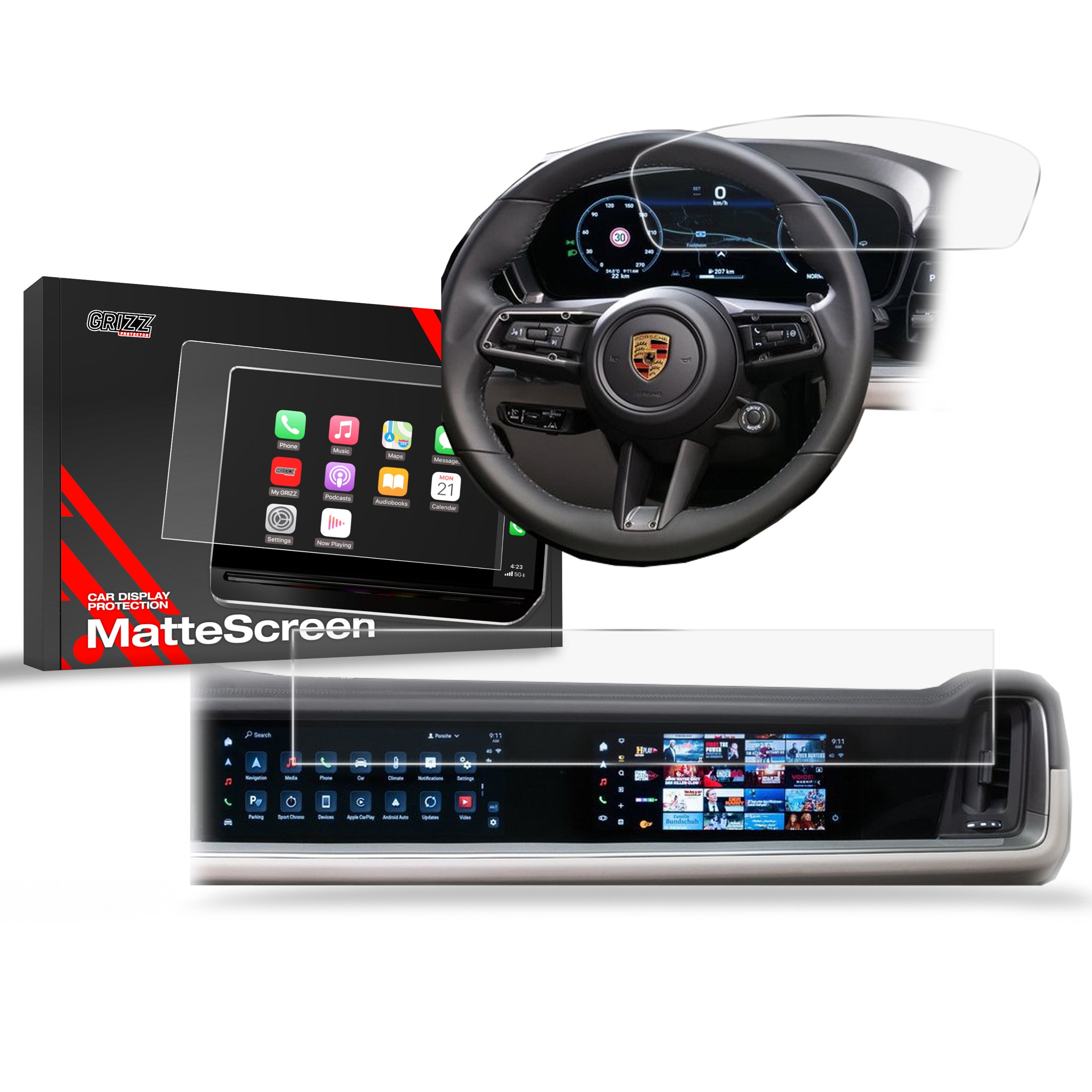 Matte Autodisplayfolie 2in1 für Porsche Cayenne 3 12,3" + 10,9“ (2023-2025), Grizz Protector