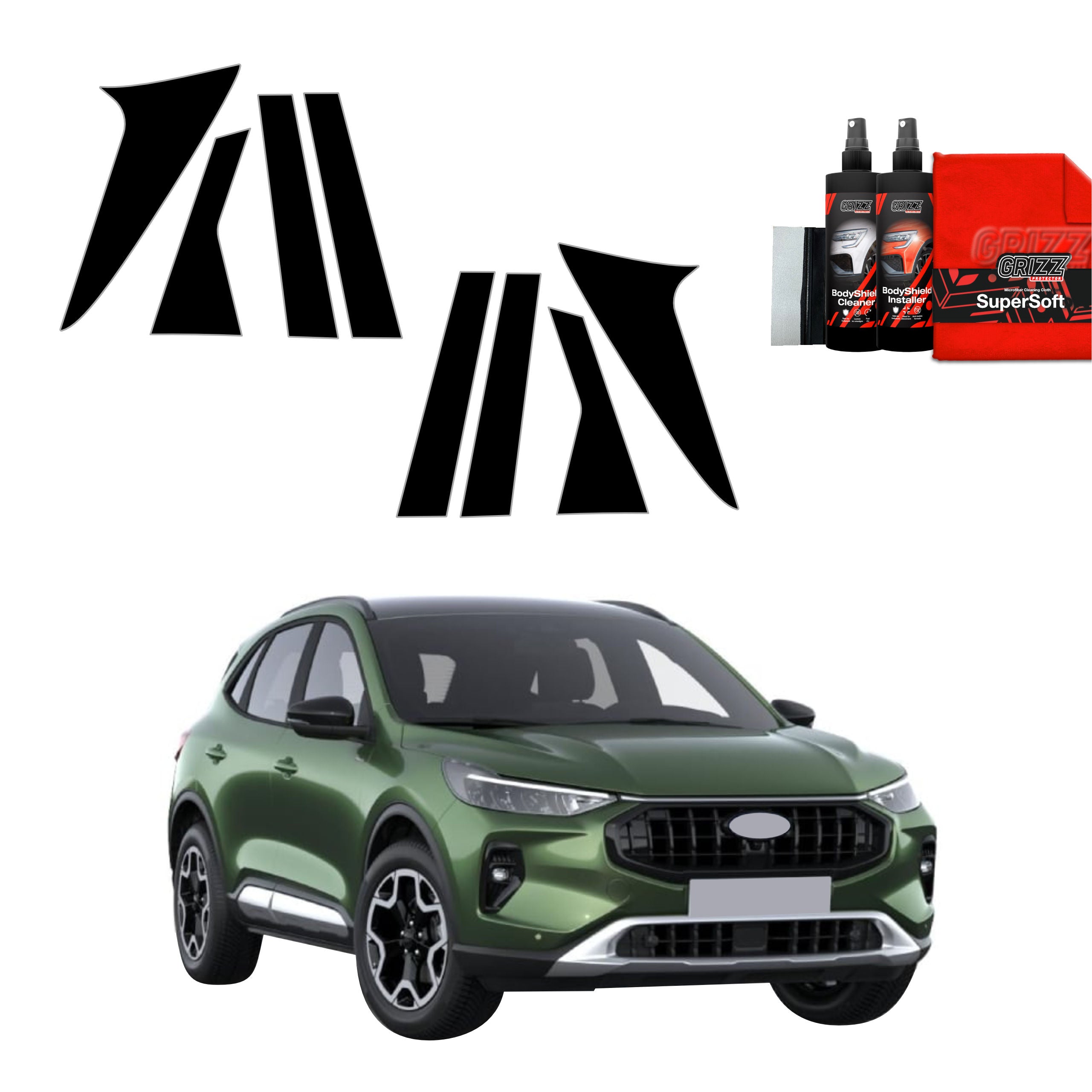 8in1 Schwarze Grizz Protector schutzfolie für B-C-Säule - Ford Kuga Titanium Facelift (2024-2026)