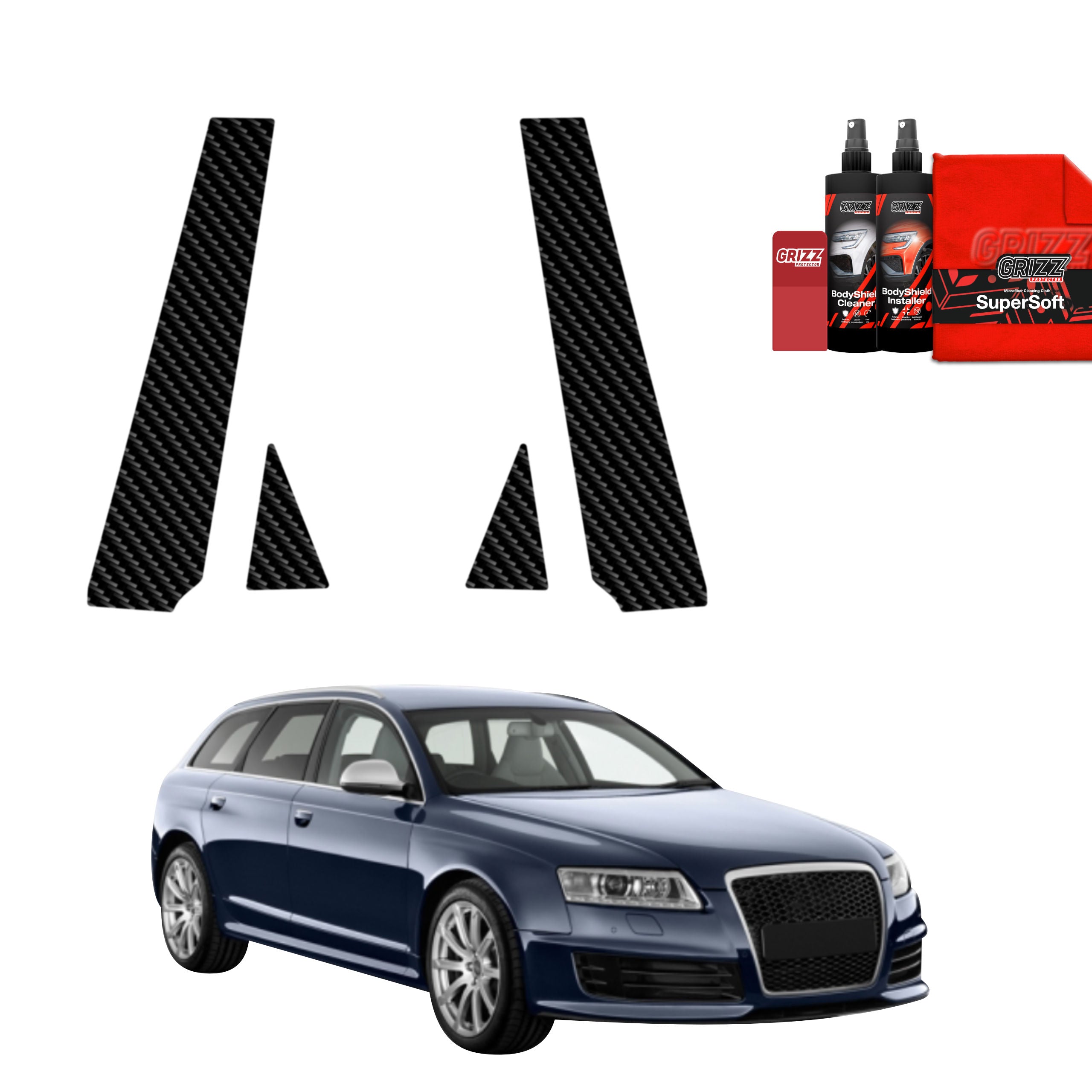 4in1 Kohlenstoff Schutzfolie Grizz Protector für B-C-Säule - Audi A6 C6 Avant Facelifting (2008-2011)