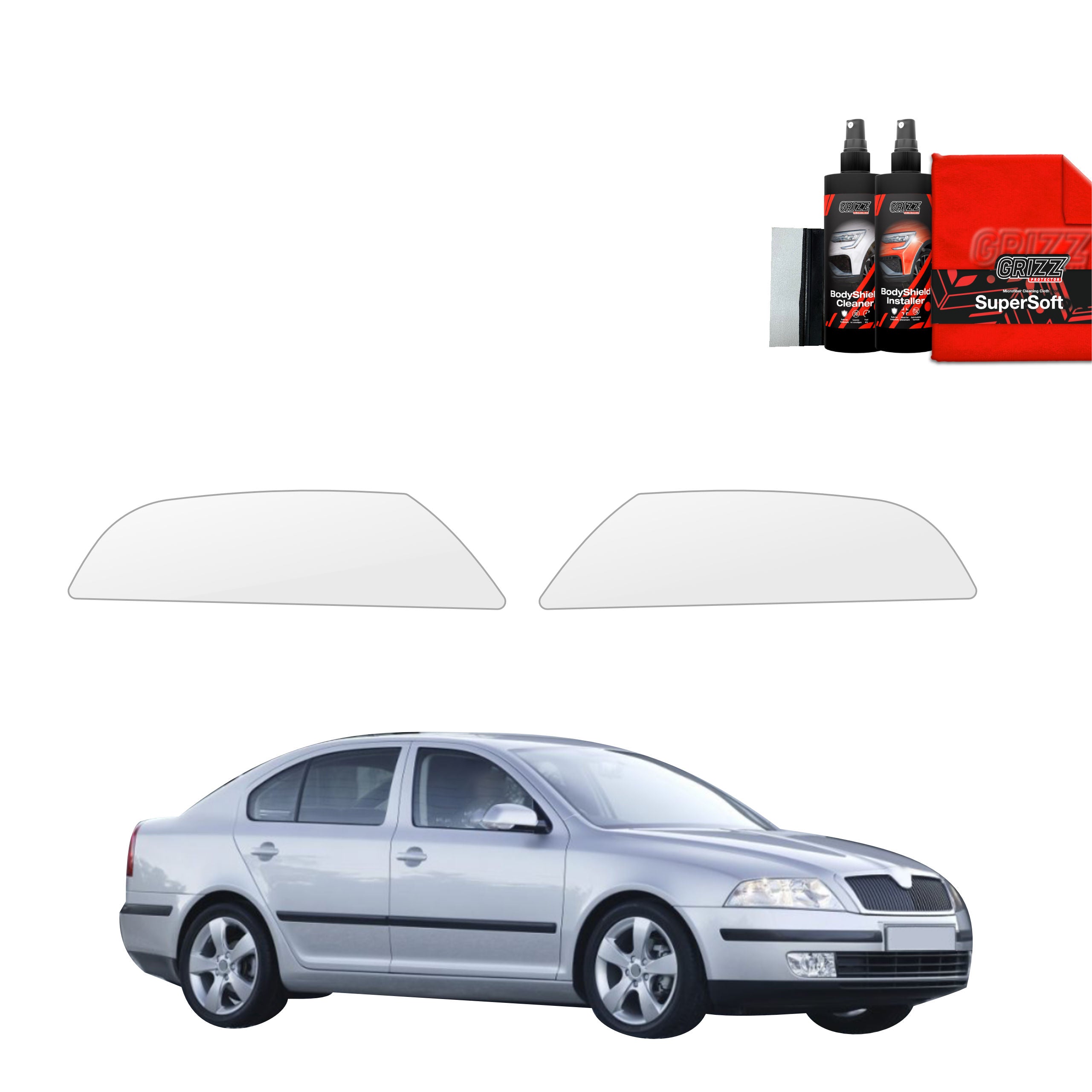 2in1 Schutzfolie Grizz Protector für Scheinwerfer - Skoda Octavia 2 (2004-2008)
