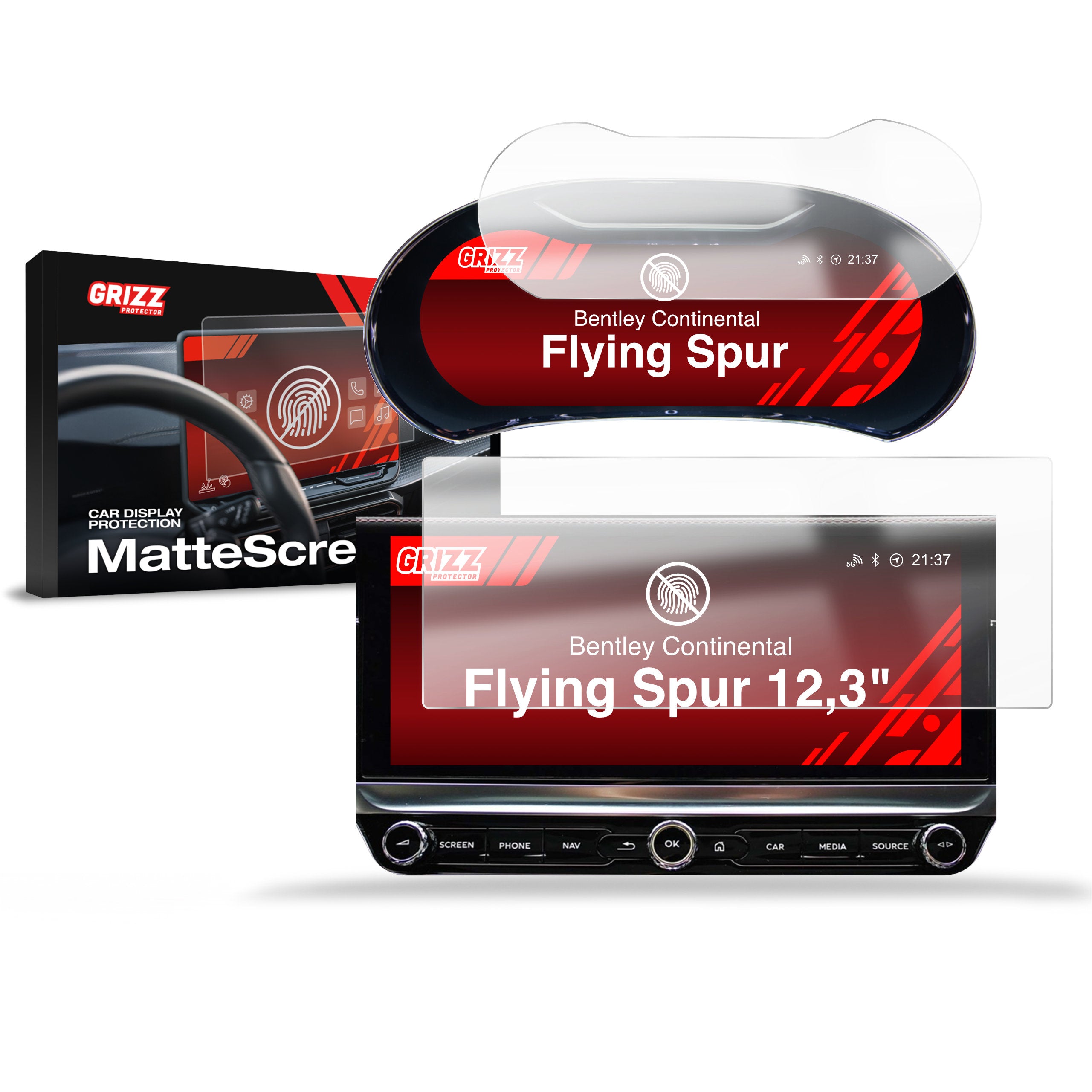 Matte Autodisplayfolie 2in1 für Bentley Continental Flying Spur (2019-2024), Grizz Protector