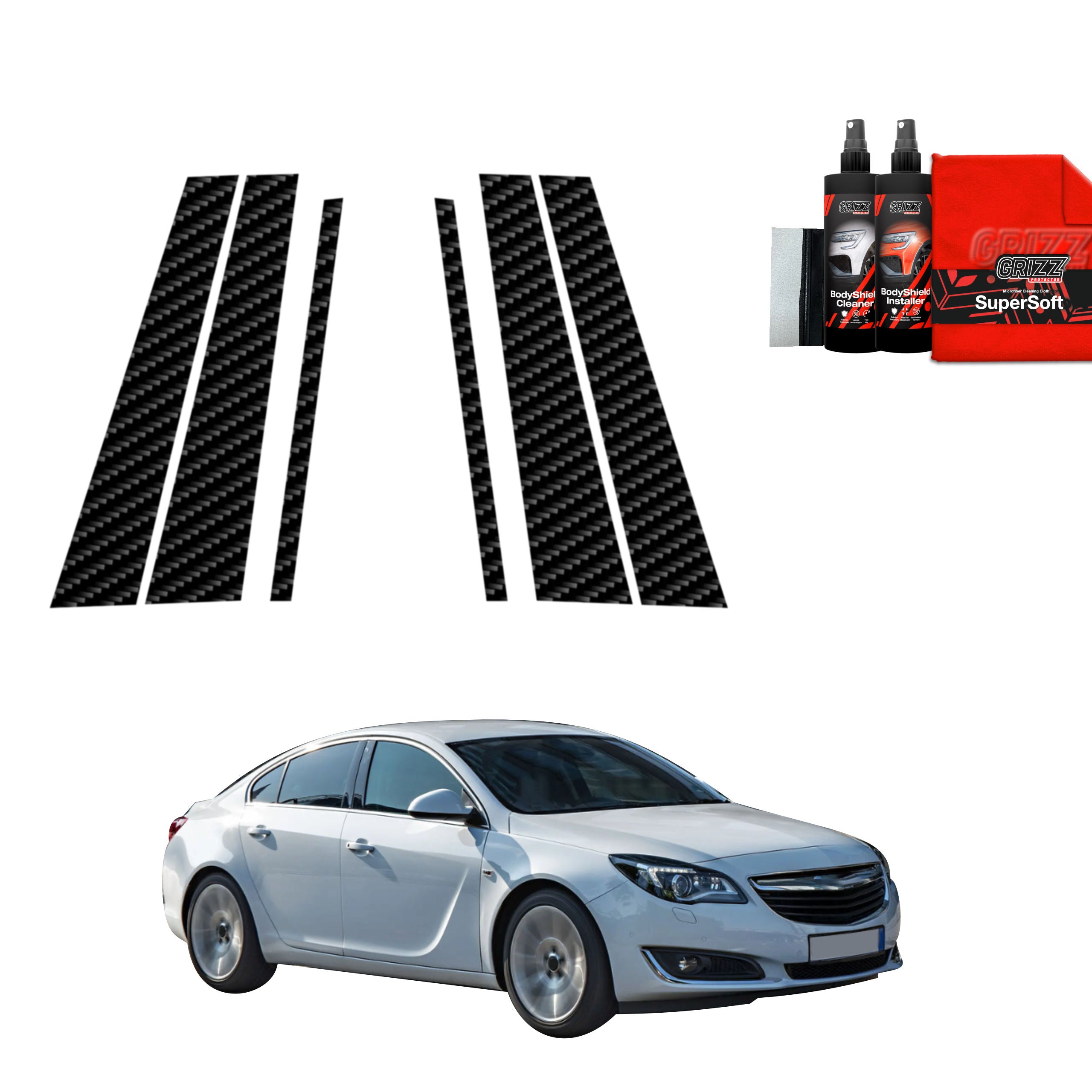 6in1 Kohlenstoff Schutzfolie Grizz Protector für B-C-Säule - Opel Insignia A Sedan Facelifting (2013-2017)