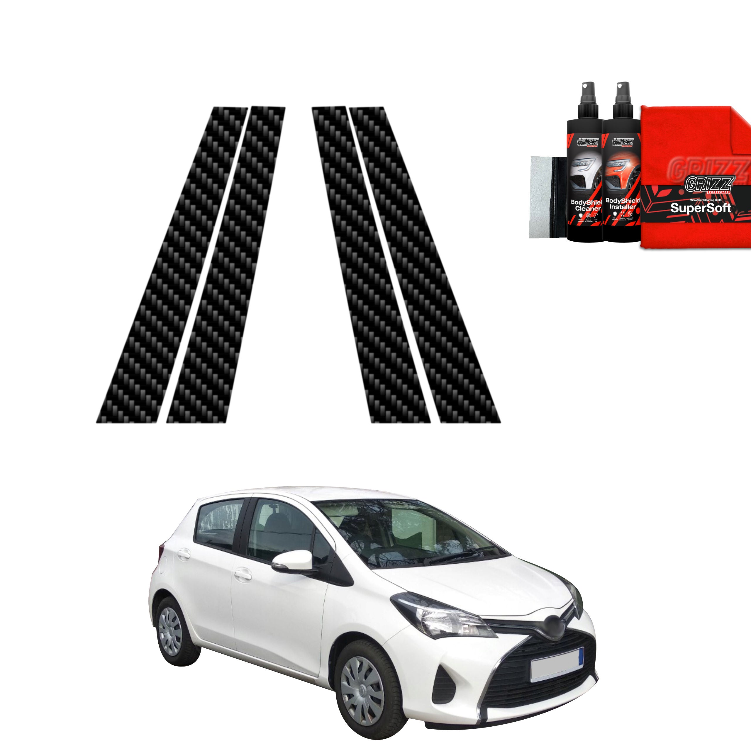 4in1 Kohlenstoff Schutzfolie Grizz Protector für B-Säule - Toyota Yaris (2011-2016)