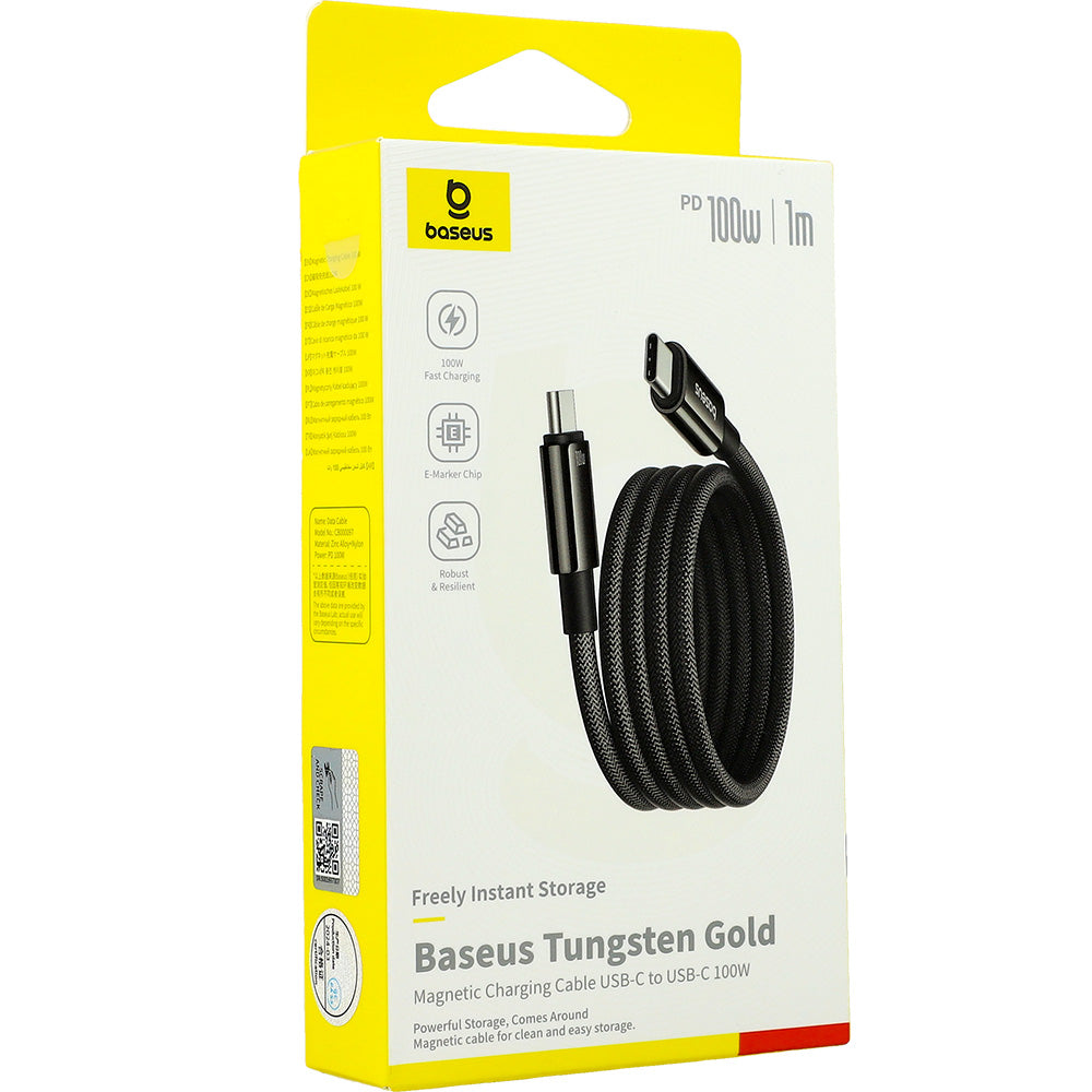 Kabel Baseus Tungsten Gold magnetisches USB-C 100W PD 480Mb/s 1m, Schwarz