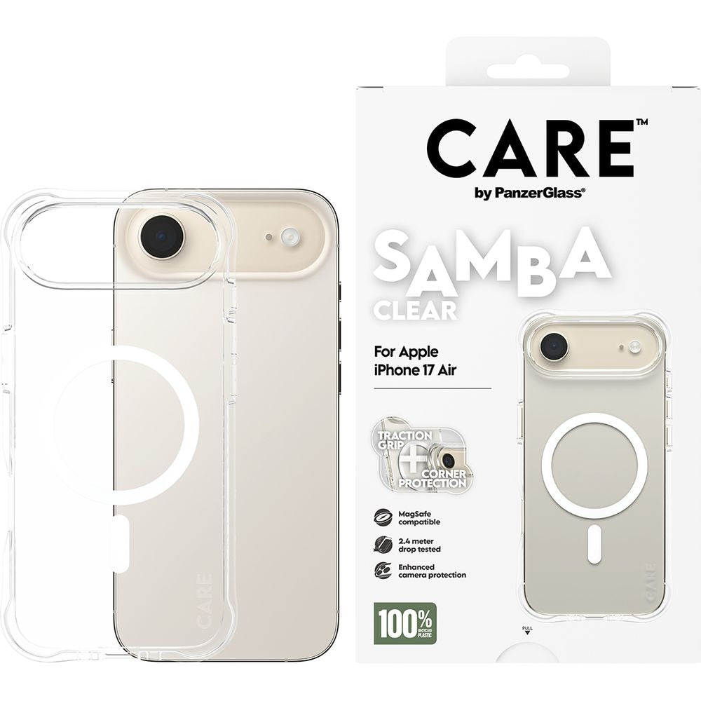 Handyhülle für iPhone Air, CARE by PanzerGlass Fashionable Samba MagSafe, Transparent und Weiß