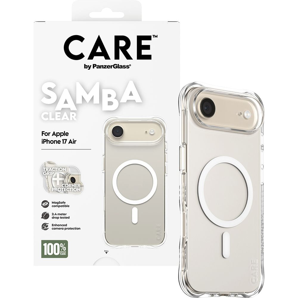 Handyhülle für iPhone Air, CARE by PanzerGlass Fashionable Samba MagSafe, Transparent und Weiß