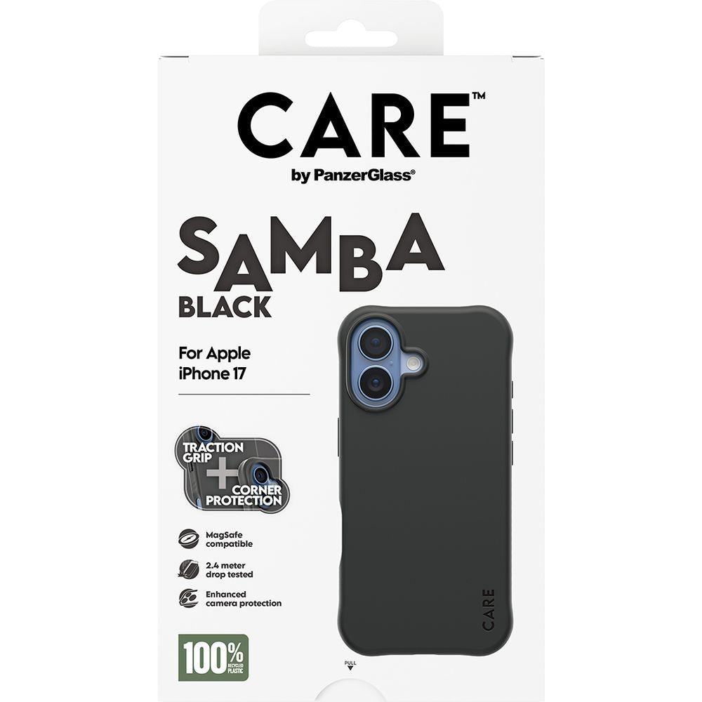 Handyhülle für iPhone 17, CARE by PanzerGlass Fashionable Samba MagSafe, Schwarz