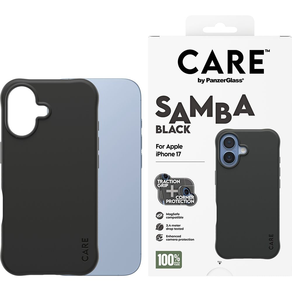 Handyhülle für iPhone 17, CARE by PanzerGlass Fashionable Samba MagSafe, Schwarz