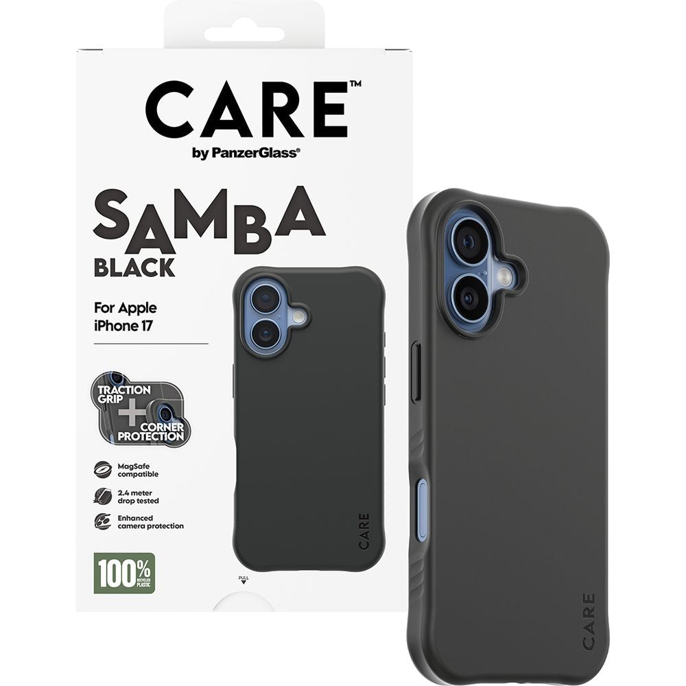 Handyhülle für iPhone 17, CARE by PanzerGlass Fashionable Samba MagSafe, Schwarz