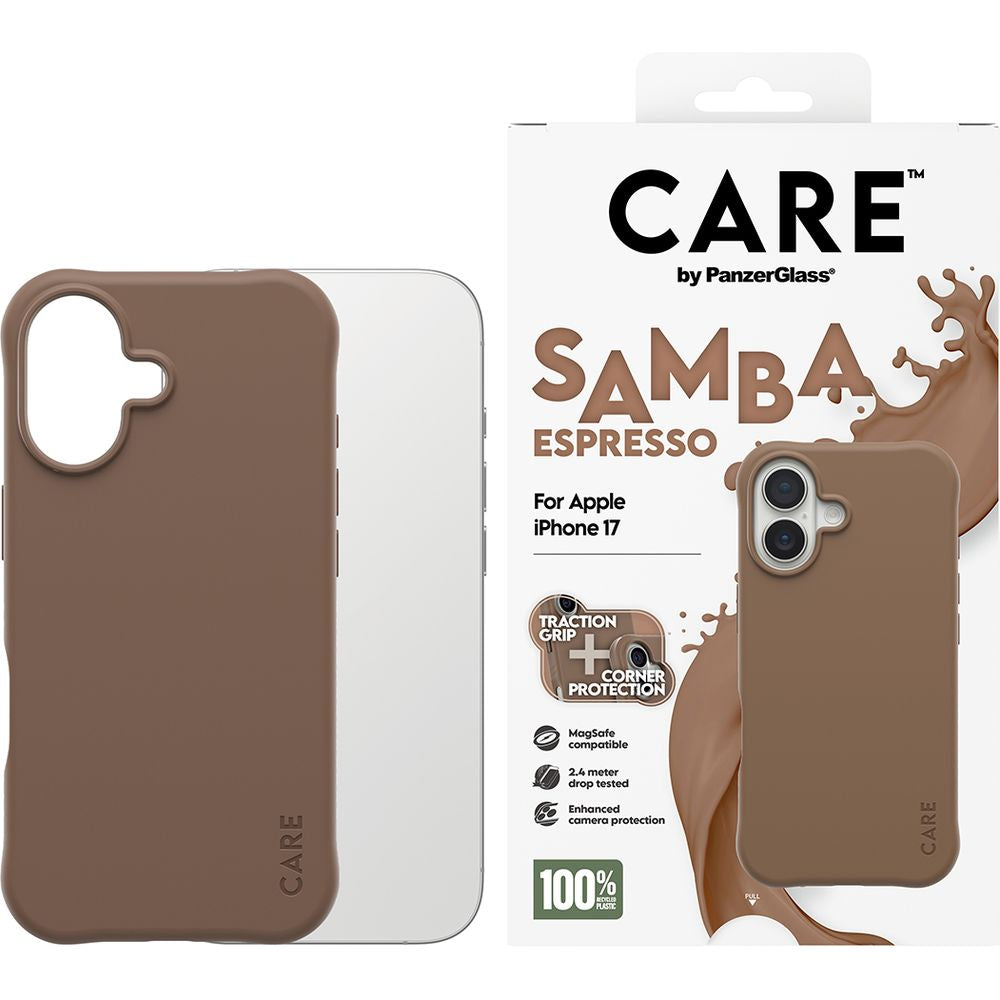 Handyhülle für iPhone 17, CARE by PanzerGlass Fashionable Samba MagSafe, Braun