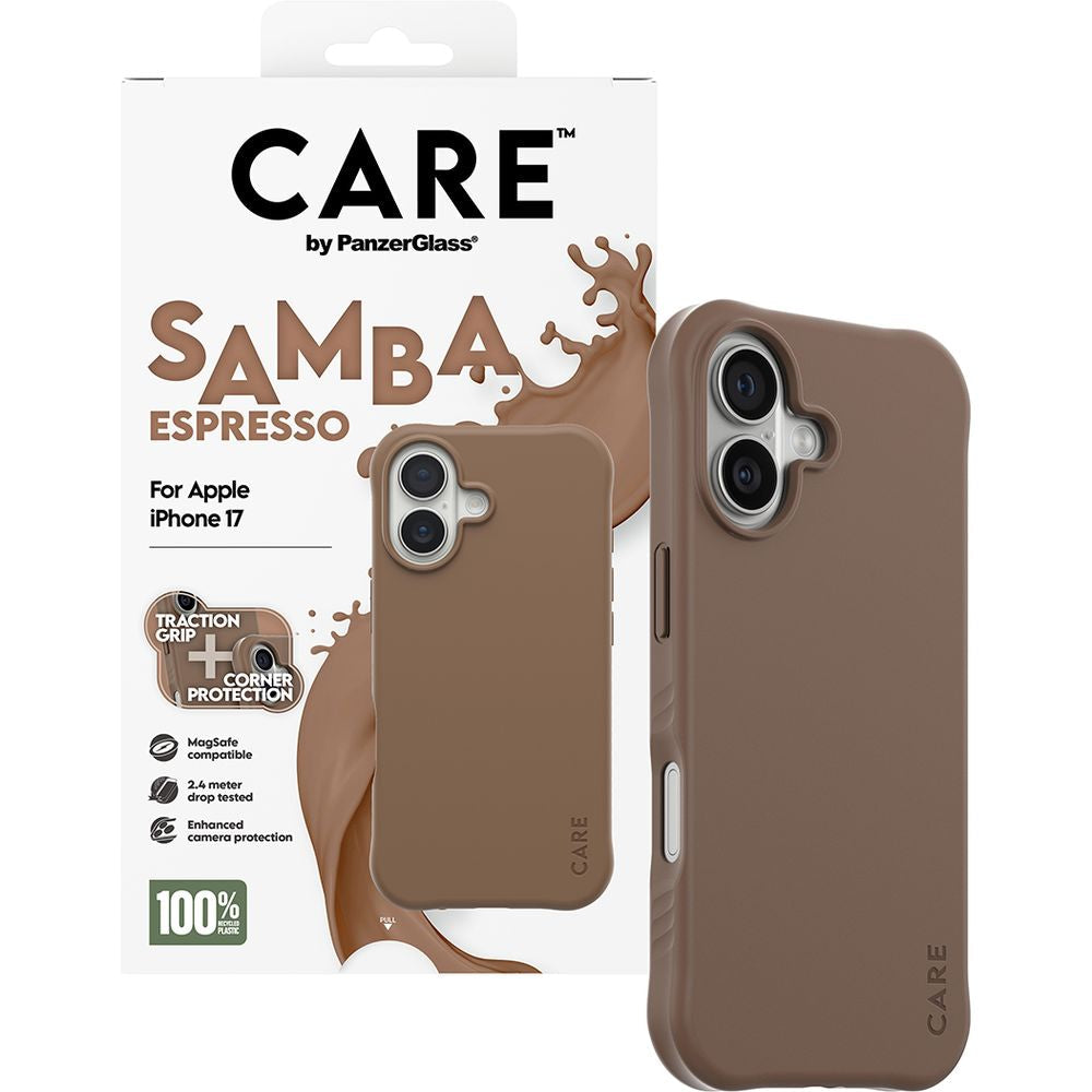 Handyhülle für iPhone 17, CARE by PanzerGlass Fashionable Samba MagSafe, Braun