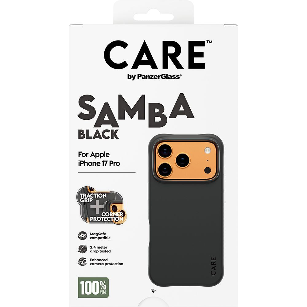 Handyhülle für iPhone 17 Pro, CARE by PanzerGlass Fashionable Samba MagSafe, Schwarz