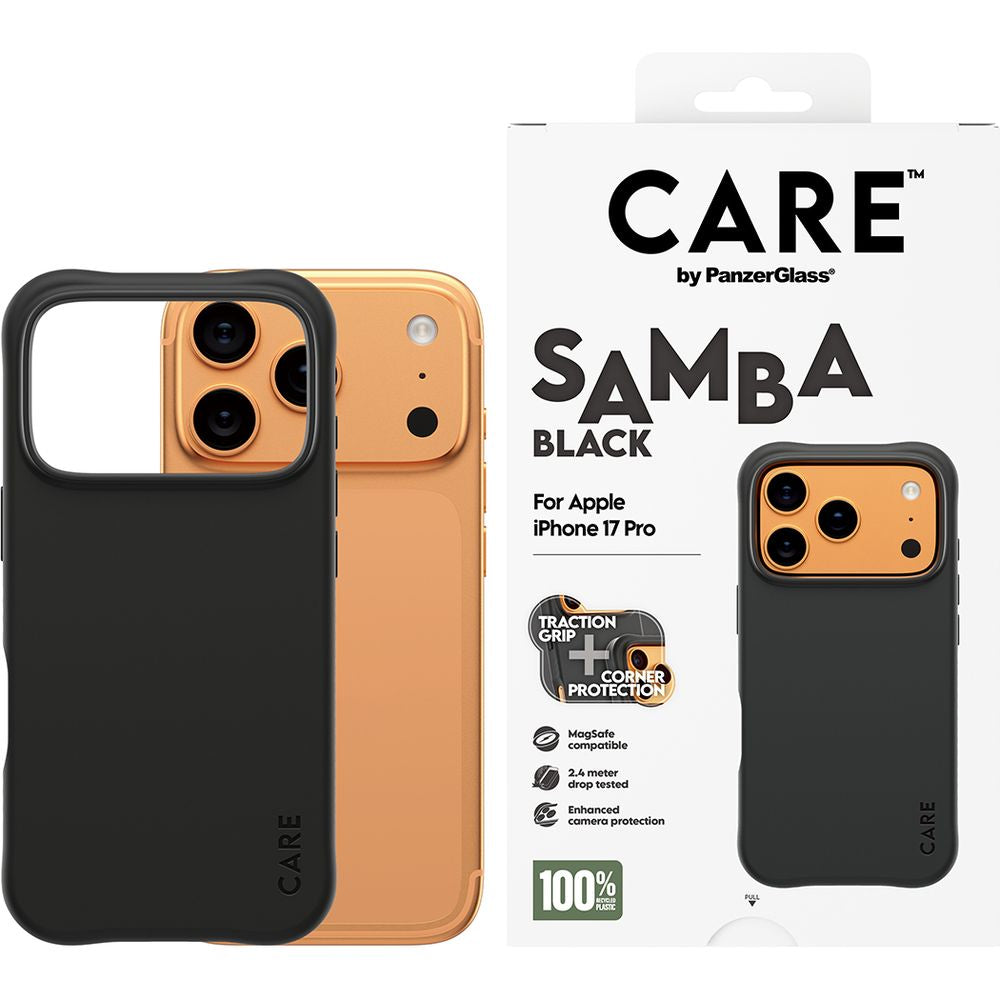 Handyhülle für iPhone 17 Pro, CARE by PanzerGlass Fashionable Samba MagSafe, Schwarz