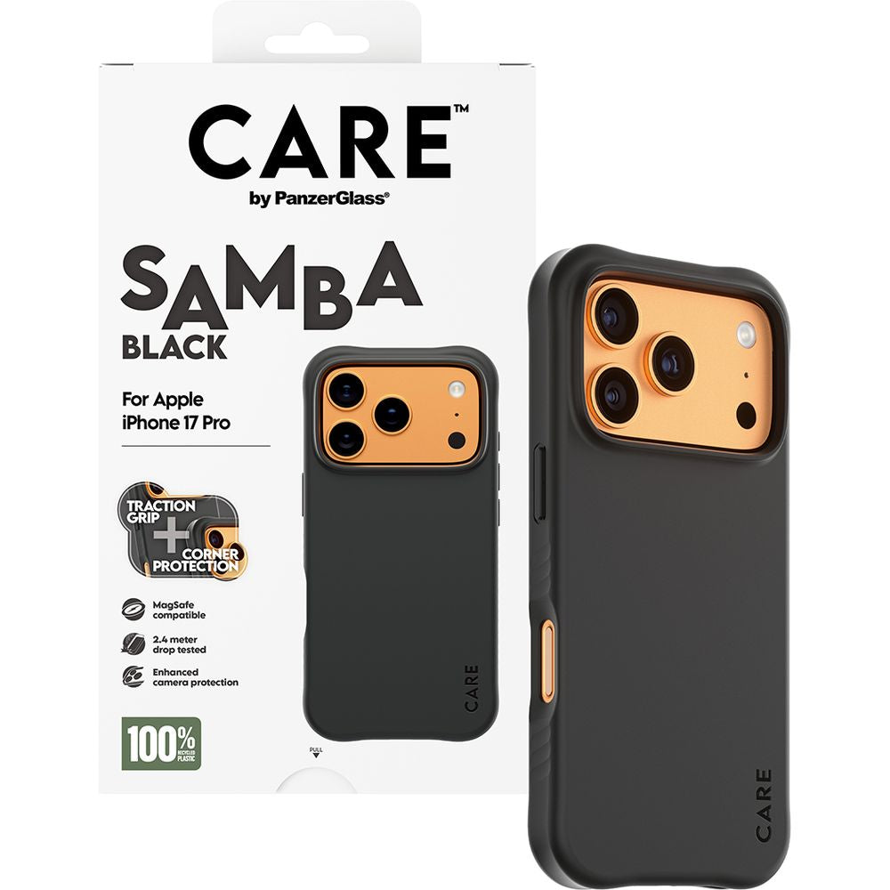 Handyhülle für iPhone 17 Pro, CARE by PanzerGlass Fashionable Samba MagSafe, Schwarz