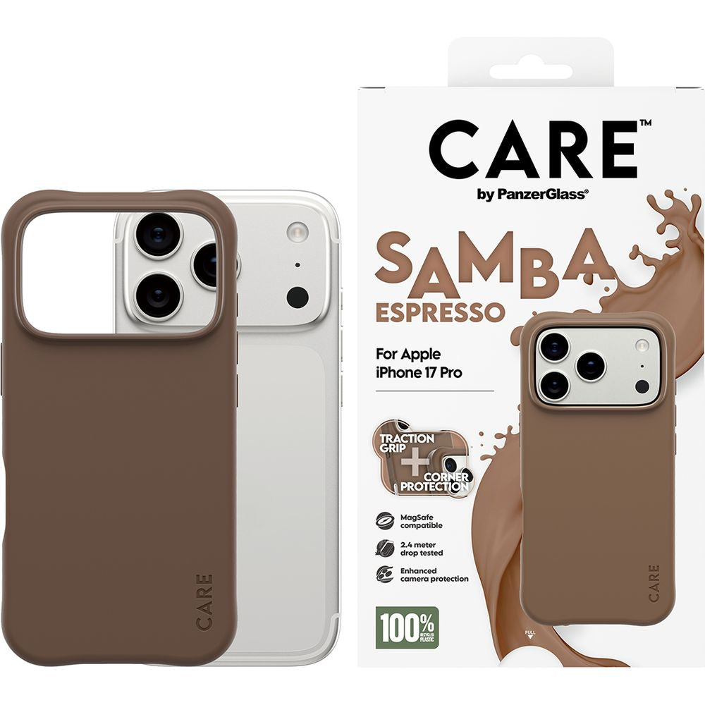 Handyhülle für iPhone 17 Pro, CARE by PanzerGlass Fashionable Samba MagSafe, Braun