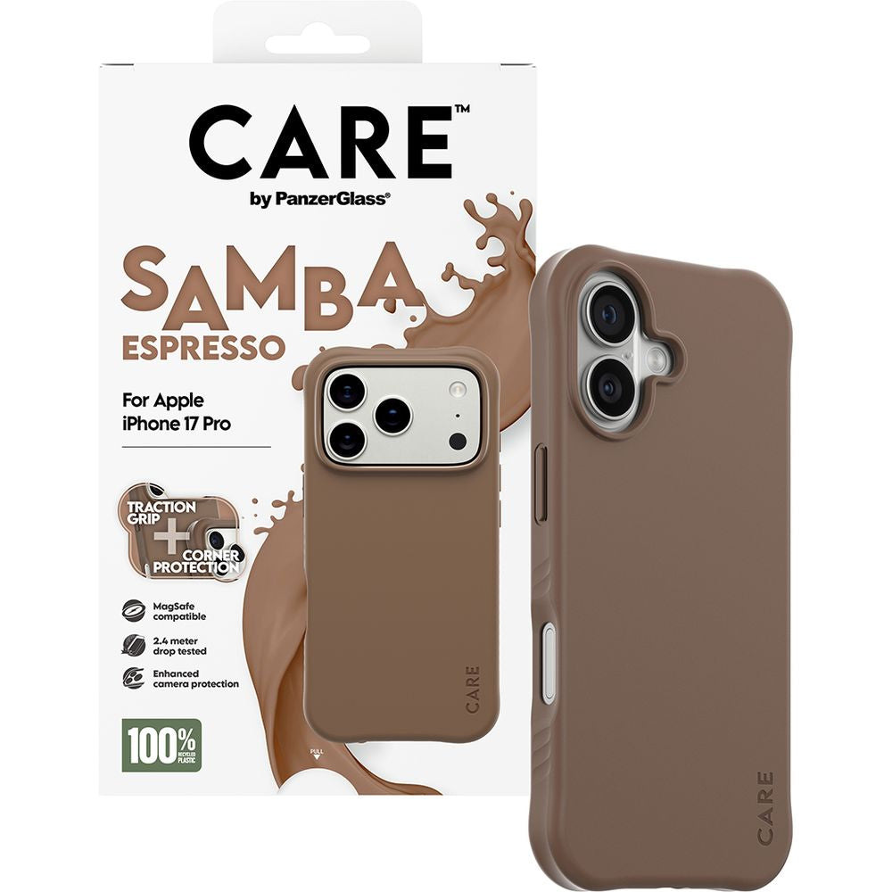 Handyhülle für iPhone 17 Pro, CARE by PanzerGlass Fashionable Samba MagSafe, Braun