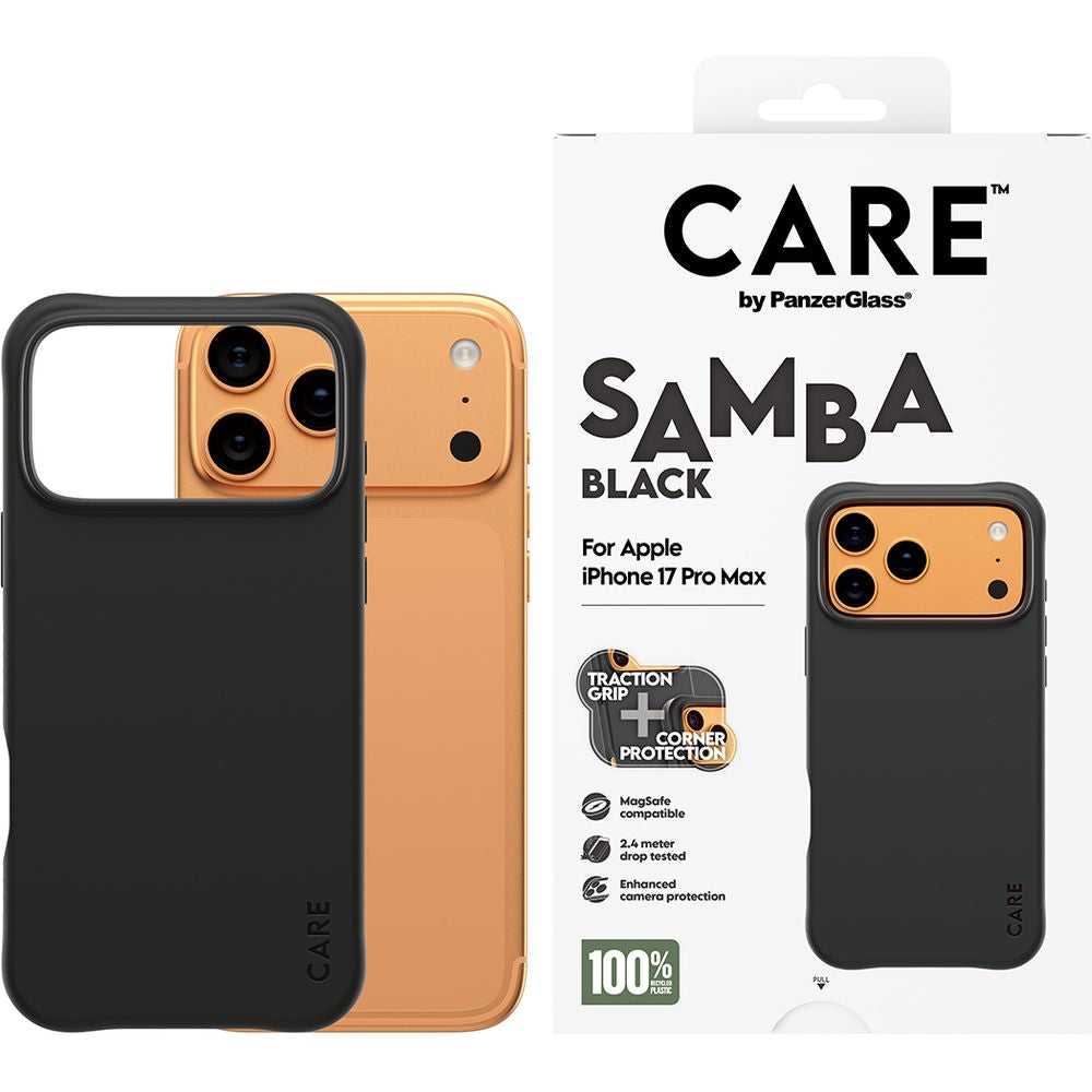 Handyhülle für iPhone 17 Pro Max, CARE by PanzerGlass Fashionable Samba MagSafe, Schwarz