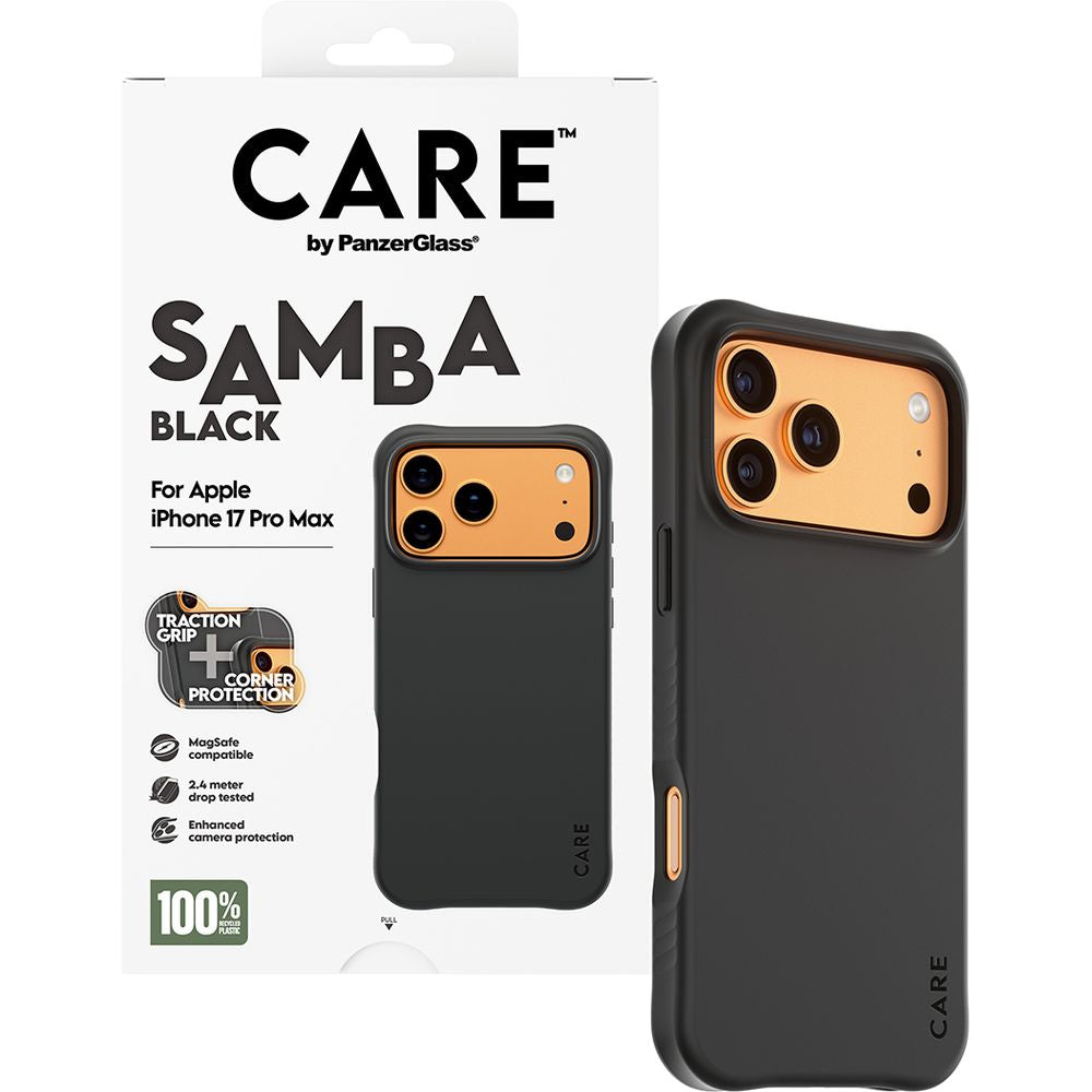 Handyhülle für iPhone 17 Pro Max, CARE by PanzerGlass Fashionable Samba MagSafe, Schwarz
