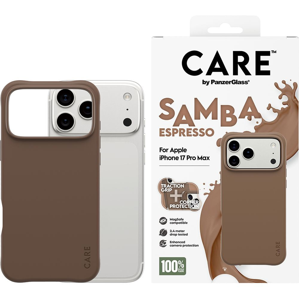 Handyhülle für iPhone 17 Pro Max, CARE by PanzerGlass Fashionable Samba MagSafe, Braun