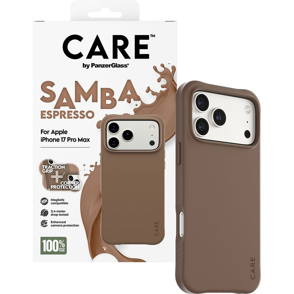 Handyhülle für iPhone 17 Pro Max, CARE by PanzerGlass Fashionable Samba MagSafe, Braun