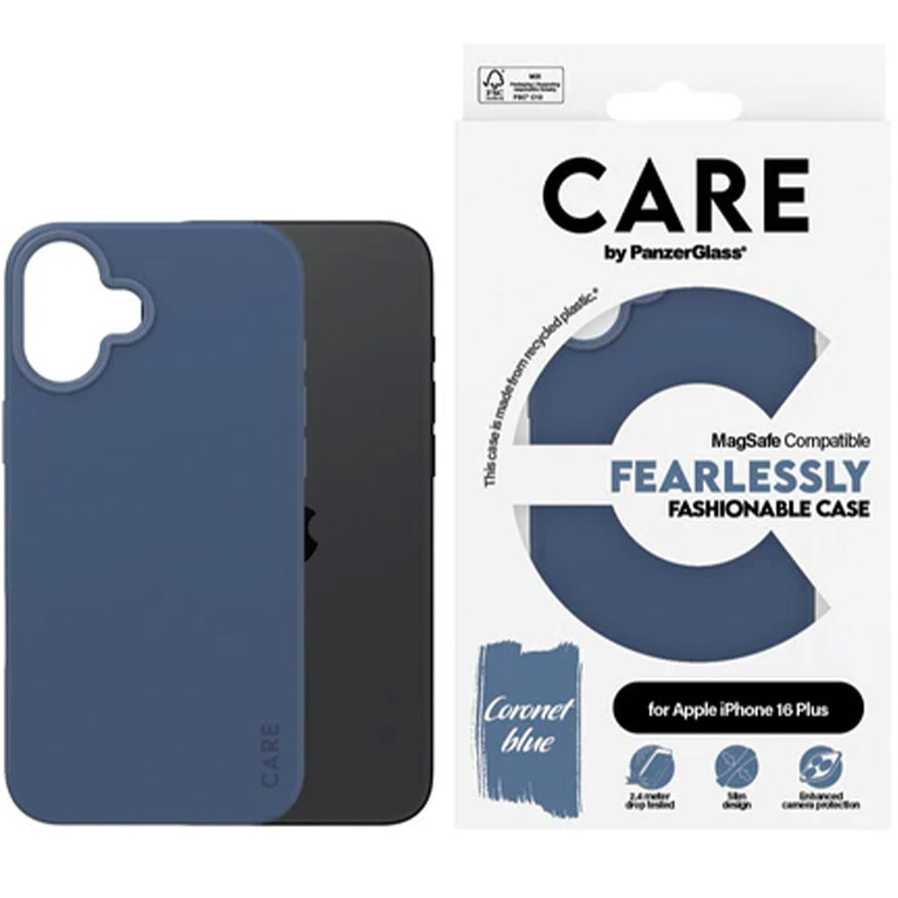 Handyhülle für iPhone 16 Plus, Care by PanzerGlass Fearlessly Fashionable Case mit MagSafe, Dunkelblau