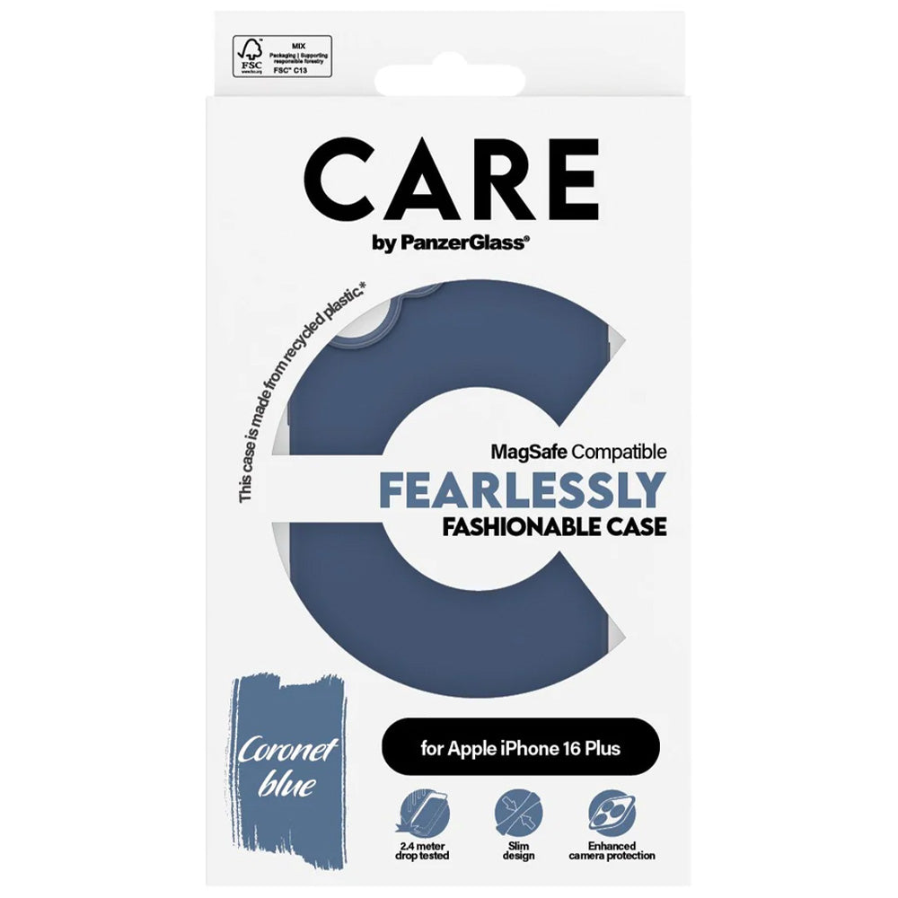 Handyhülle für iPhone 16 Plus, Care by PanzerGlass Fearlessly Fashionable Case mit MagSafe, Dunkelblau