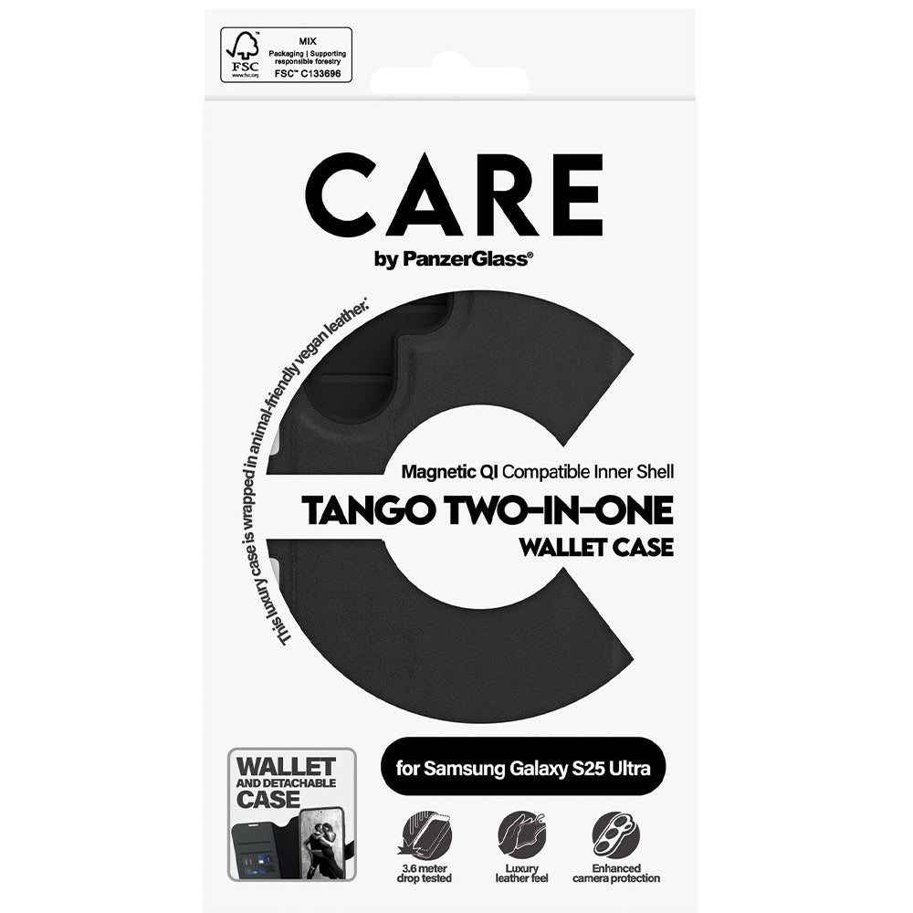 Handyhülle mit Klappe für Galaxy S25 Ultra, Care by PanzerGlass Feature Tango 2w1 Wallet Magnetic, Schwarz