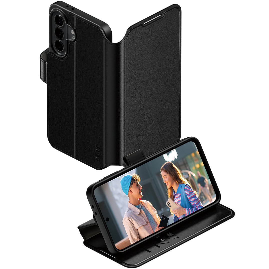 Handyhülle mit Klappe für Galaxy A37 5G, Care by PanzerGlass Wallet Case with Kickstand, Schwarz