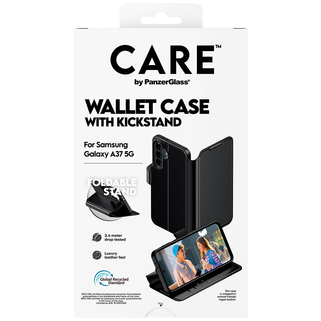 Handyhülle mit Klappe für Galaxy A37 5G, Care by PanzerGlass Wallet Case with Kickstand, Schwarz