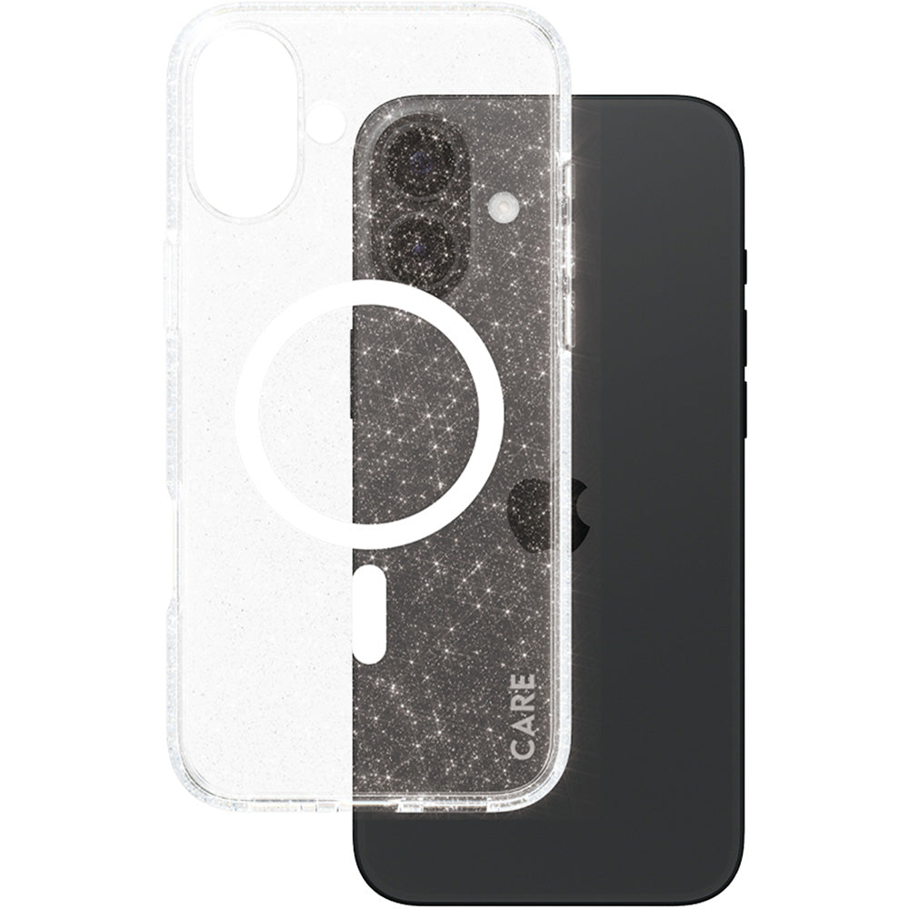 Handyhülle für iPhone 16 Plus, CARE by PanzerGlass Star Lit Case MagSafe, Transparent und Weiß