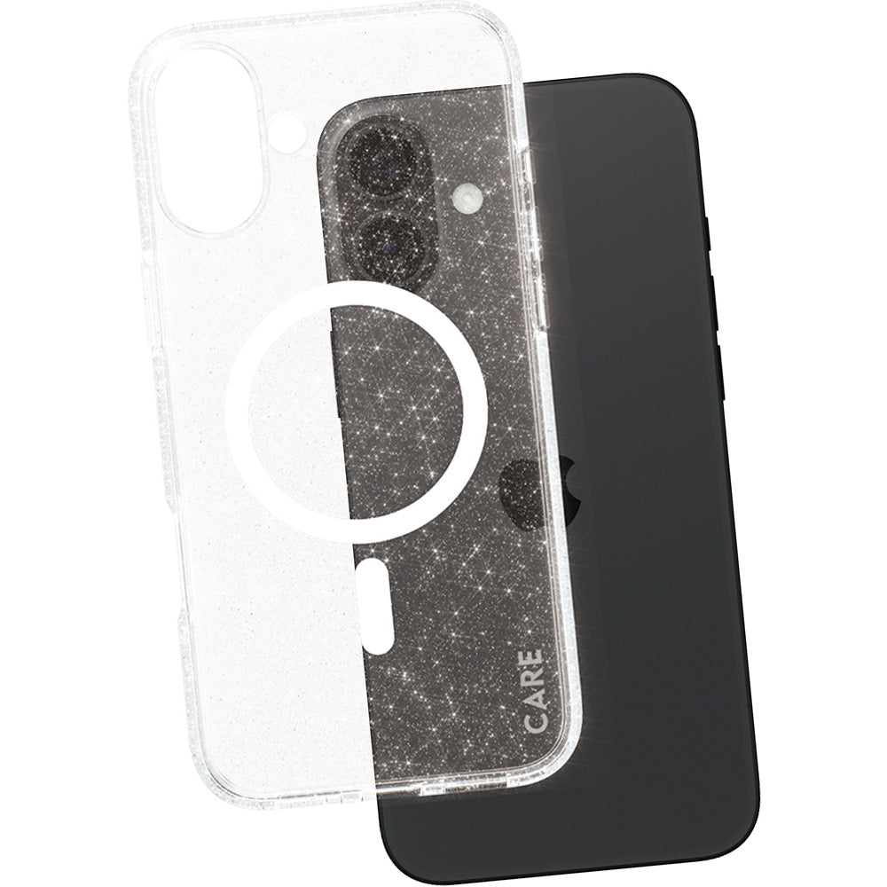 Handyhülle für iPhone 16 Plus, CARE by PanzerGlass Star Lit Case MagSafe, Transparent und Weiß